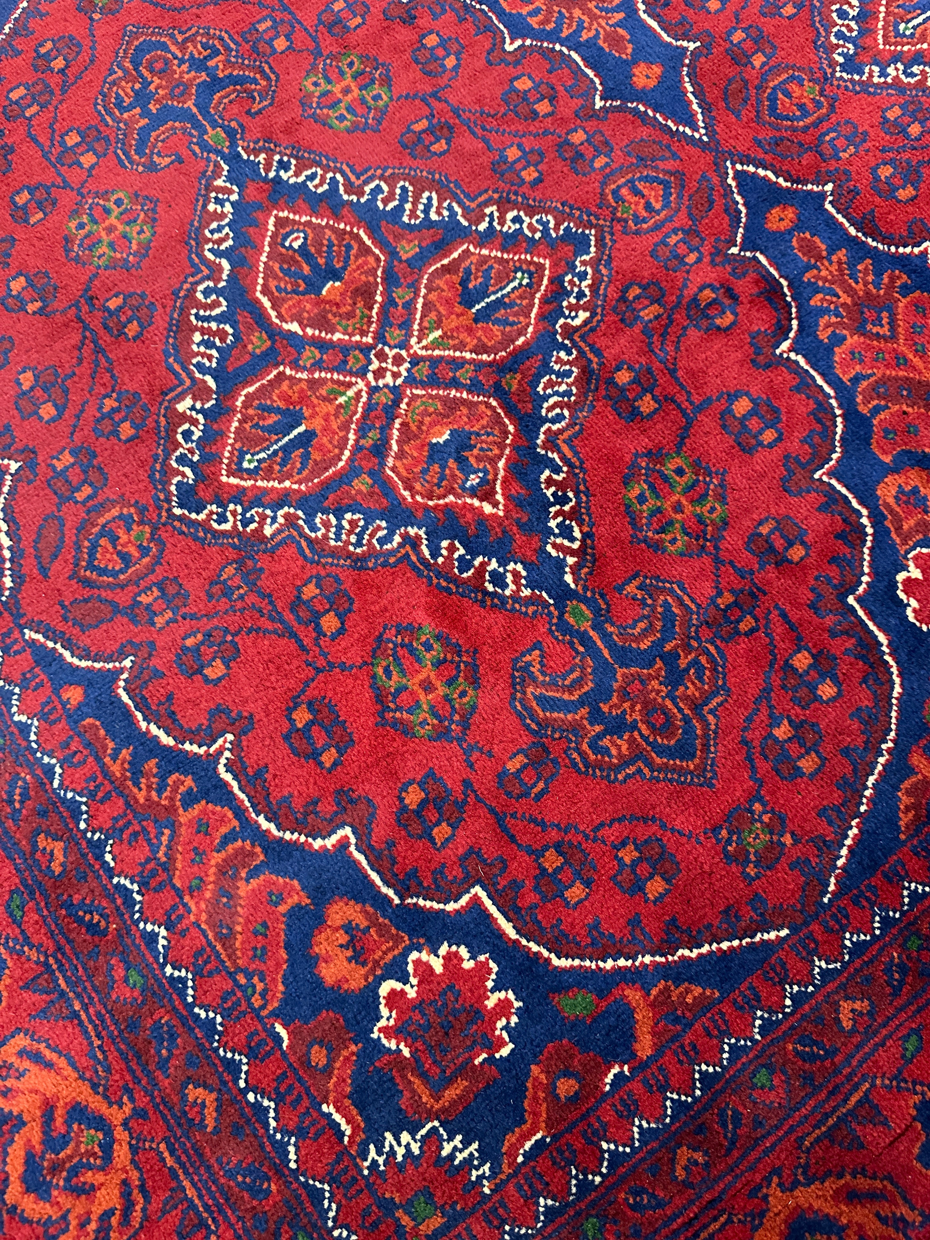 Hand-Knotted Afghani Ghazni Area Rug | Blue & Red | 5′ x 7′