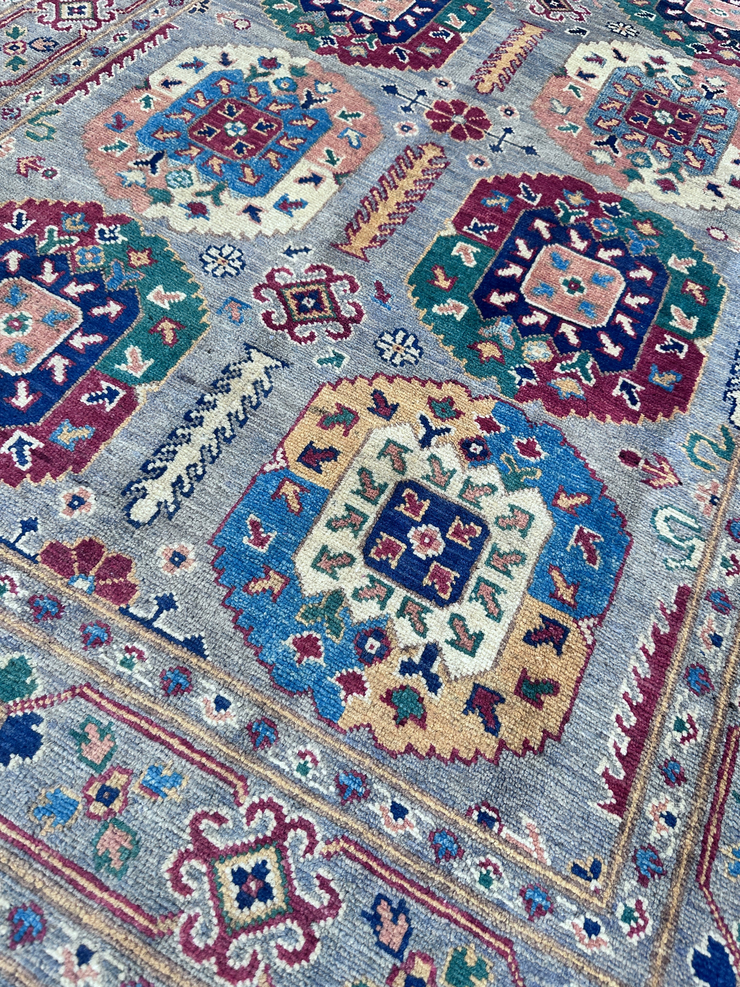 Hand-Knotted Afghani Kazak Wool Rug – 4’2″  x  6’