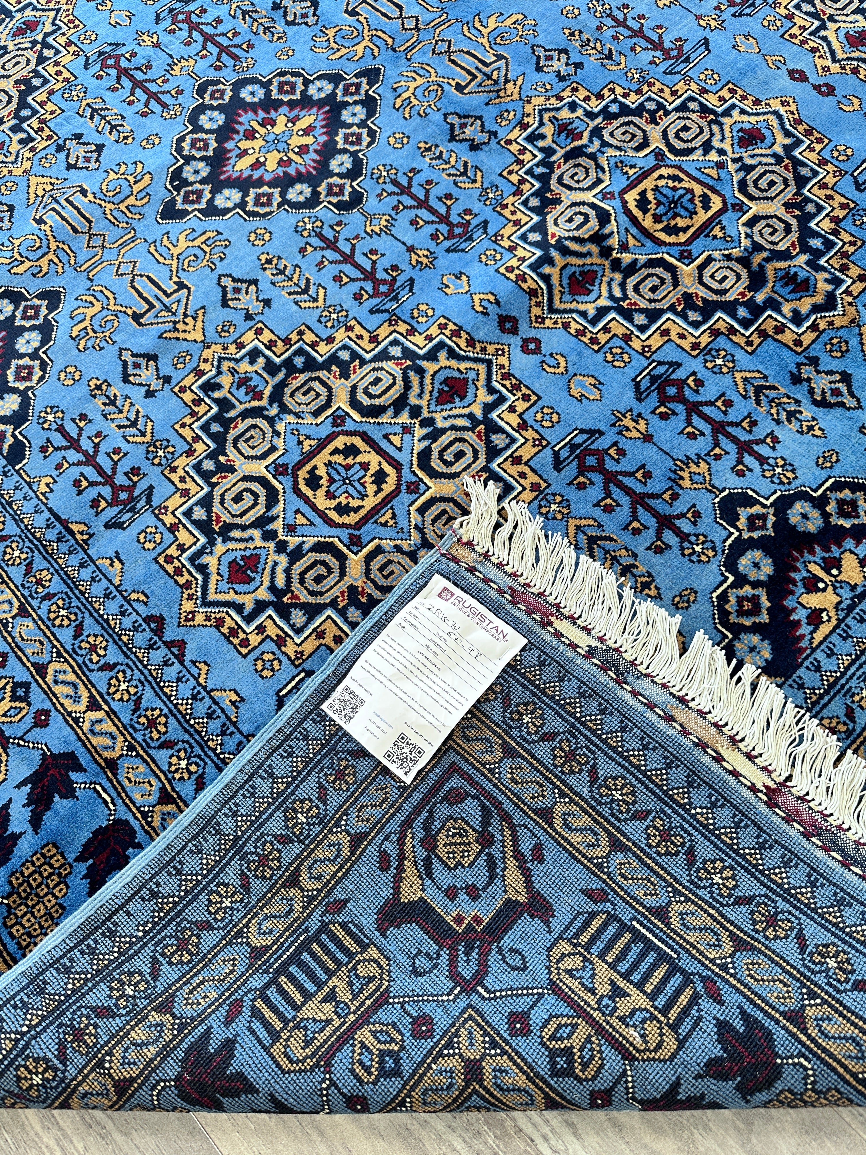 Hand-Knotted Afghani Zerkhaki Wool Rug – 6’7″  x  9’9″