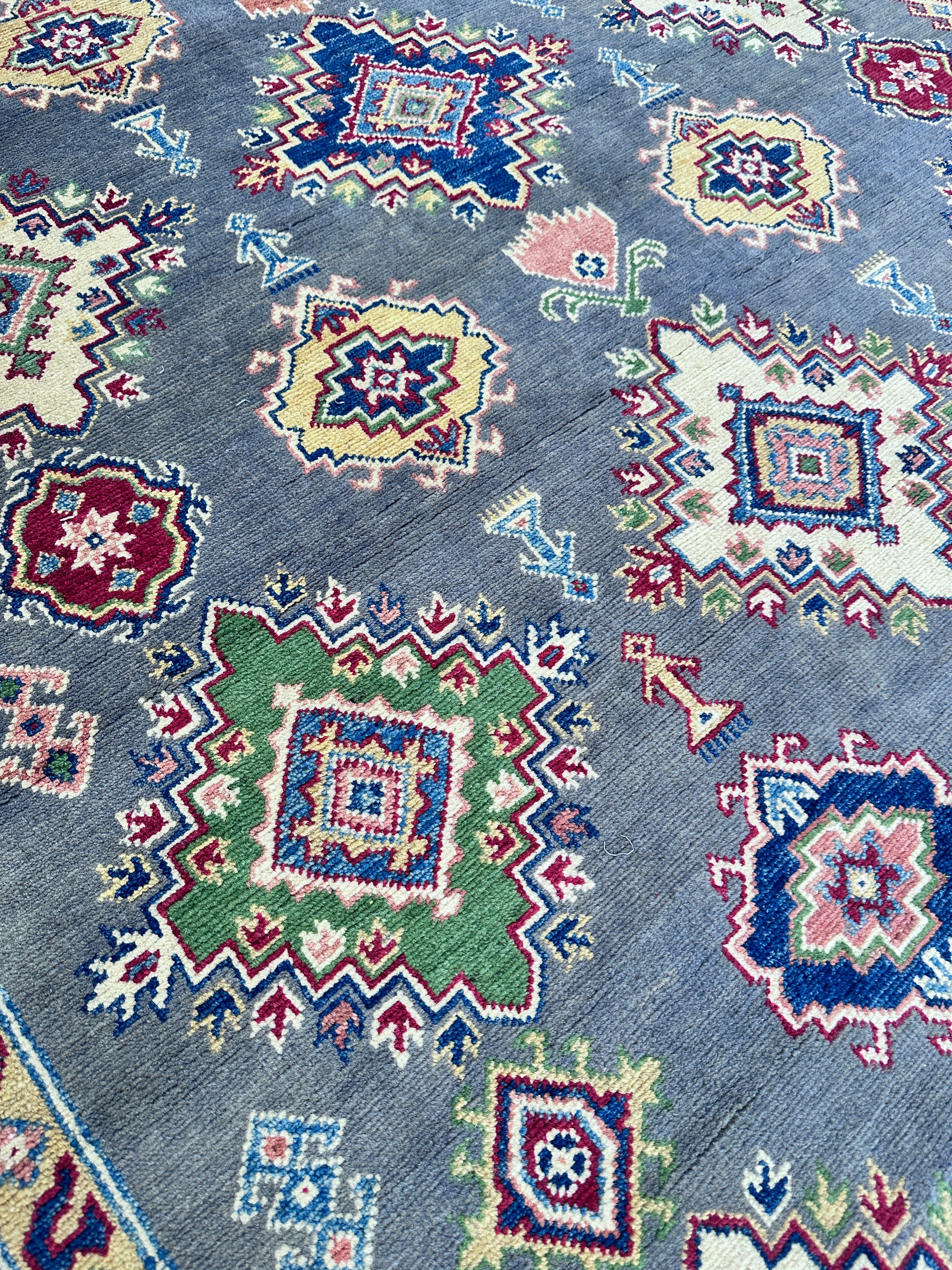 Hand-Knotted Afghani Kazak Wool Rug – 6’7” x 9’9”