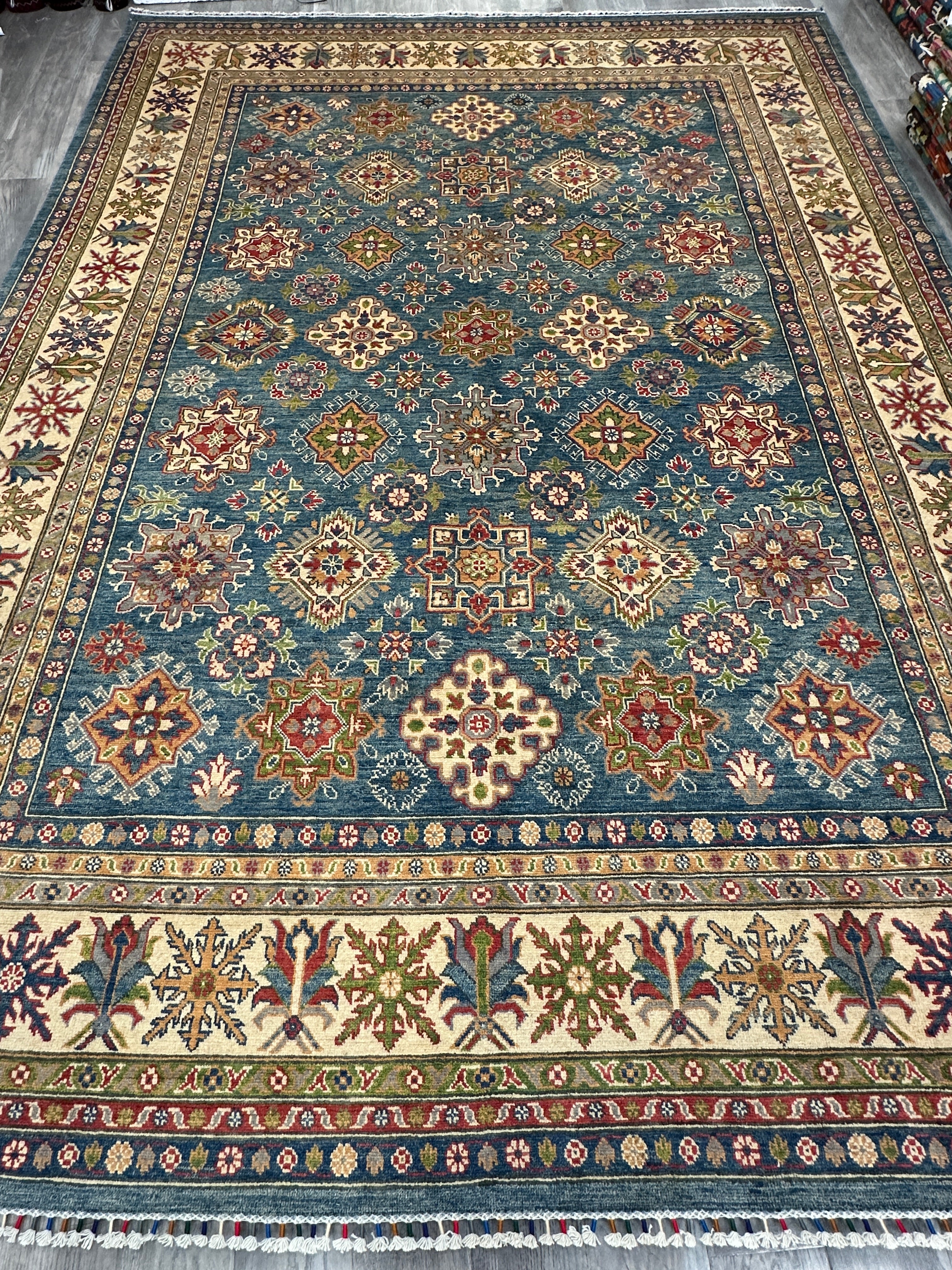 Hand-Knotted Afghani Kazak Wool Rug – 8’9″  x  11’10″