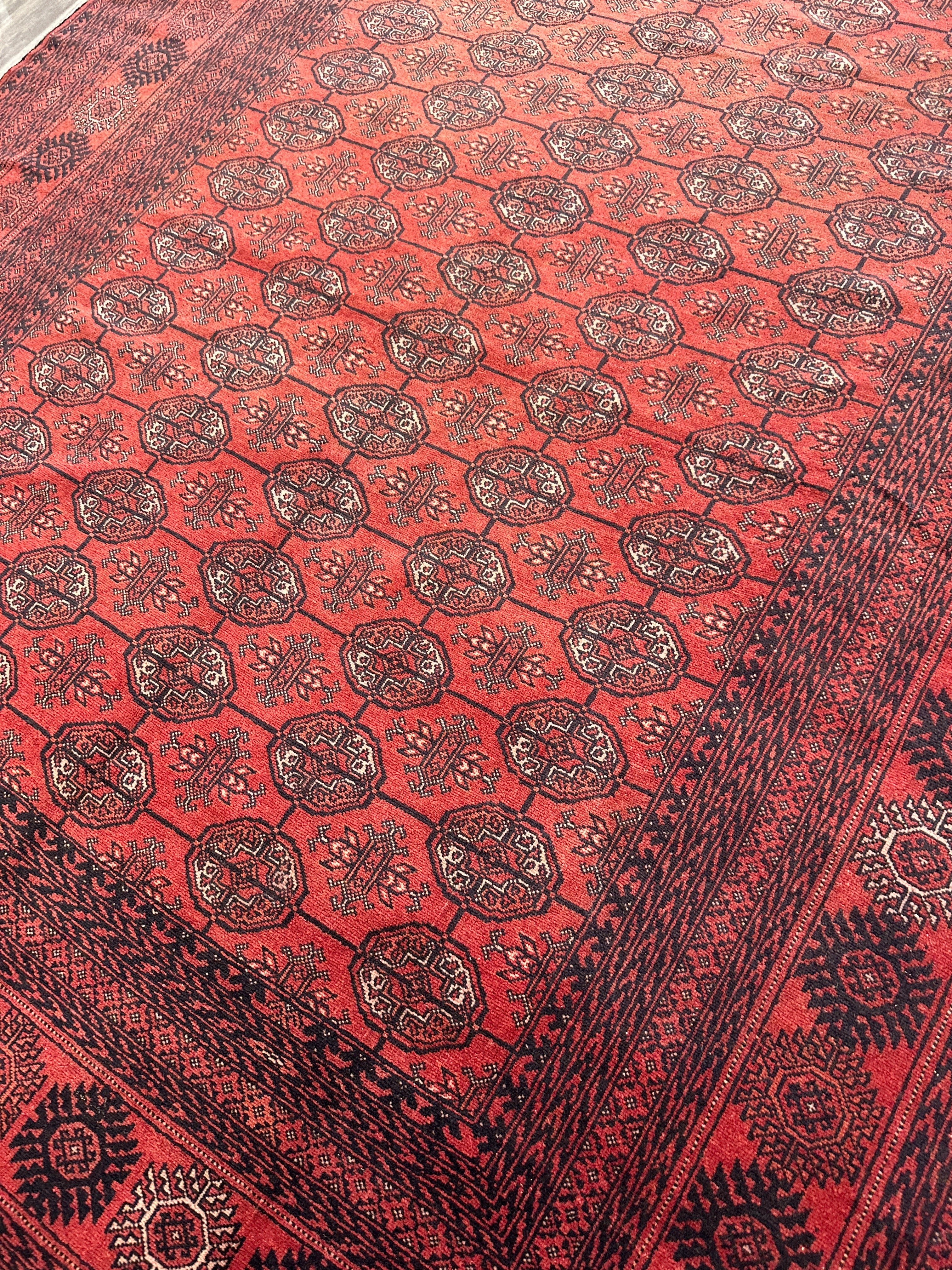 Hand-Knotted Afghani Mawri Wool Rug Red,Black 6'2" x 9'7"