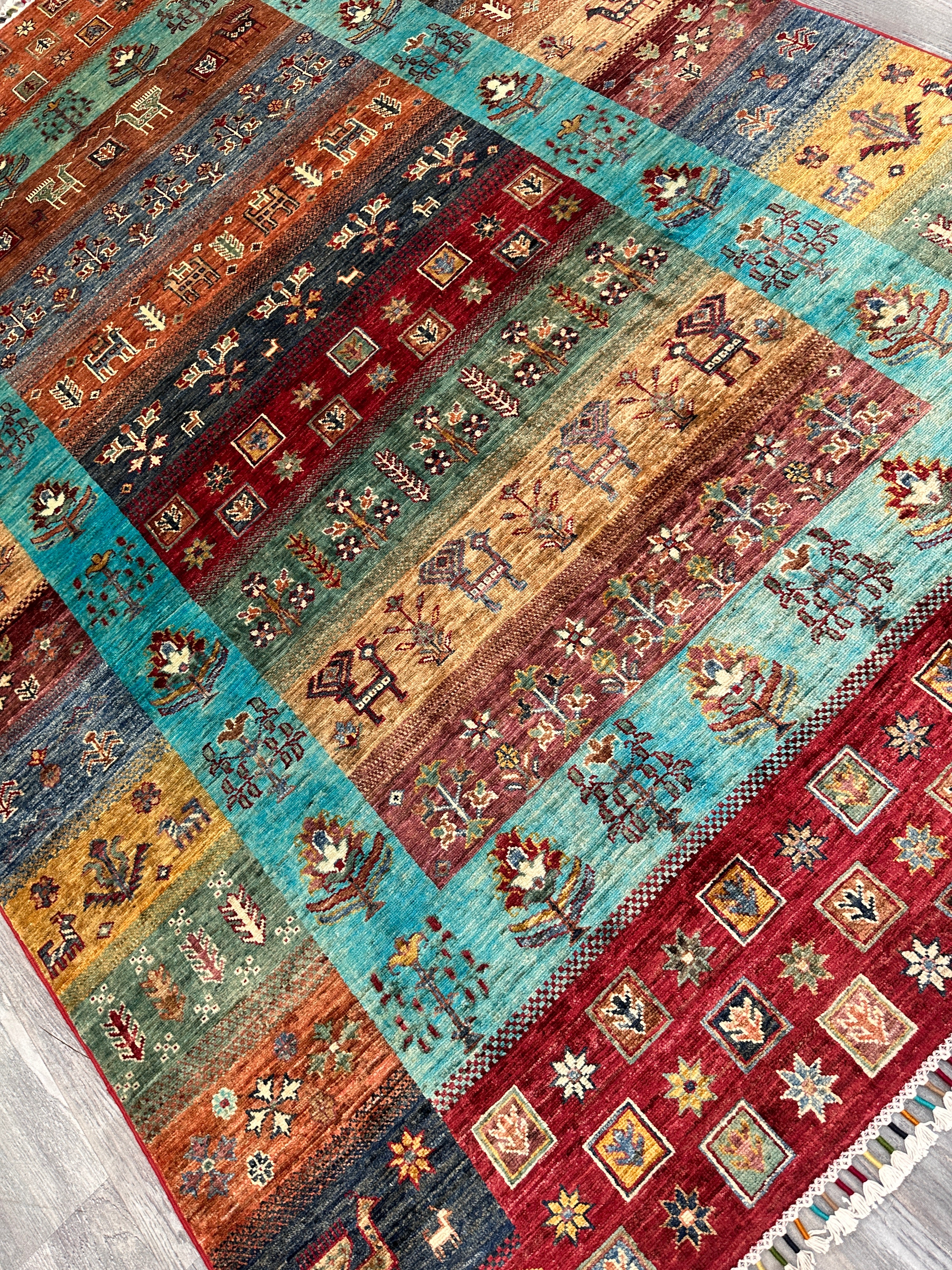 Hand-Knotted Afghani Chobi Ghazni Wool Rug | Gabbeh Design | 6′ x 8′