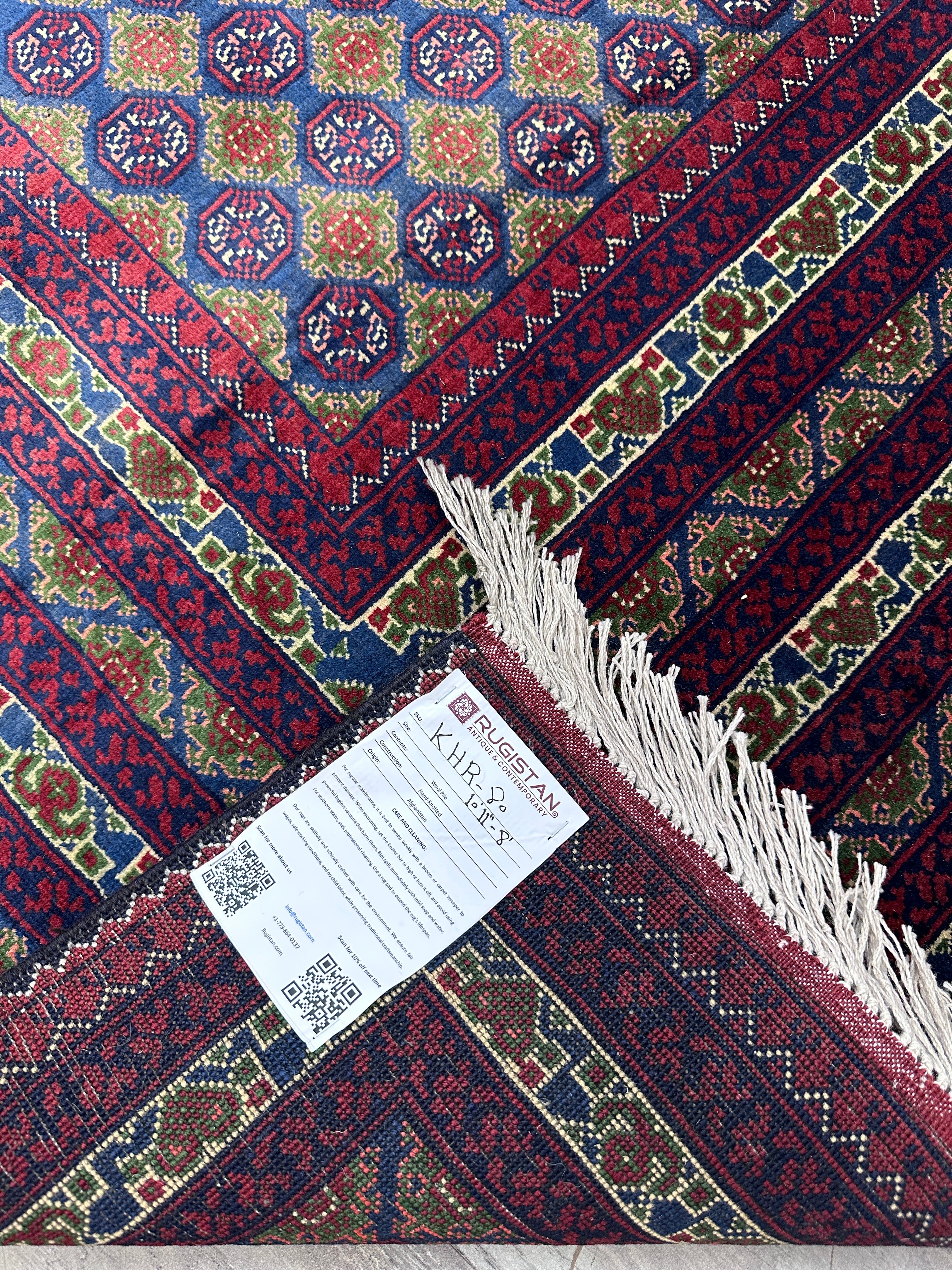 Hand-Knotted Afghani Khwaja Rushna Wool Rug | All-Over Pattern | 8′ x 11′