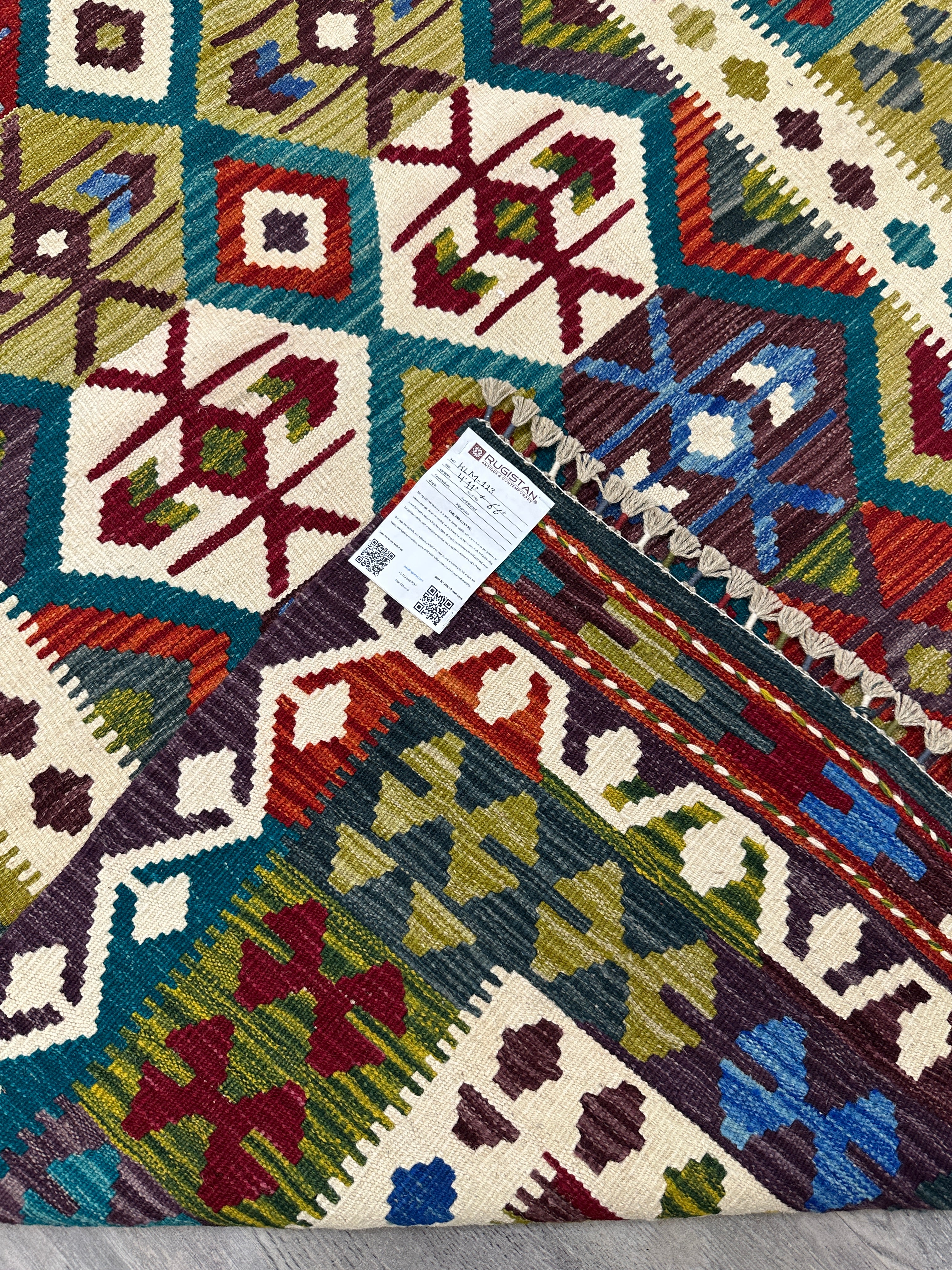 Hand-Woven Afghani Kilim Wool Rug 4'11" x 6'6"