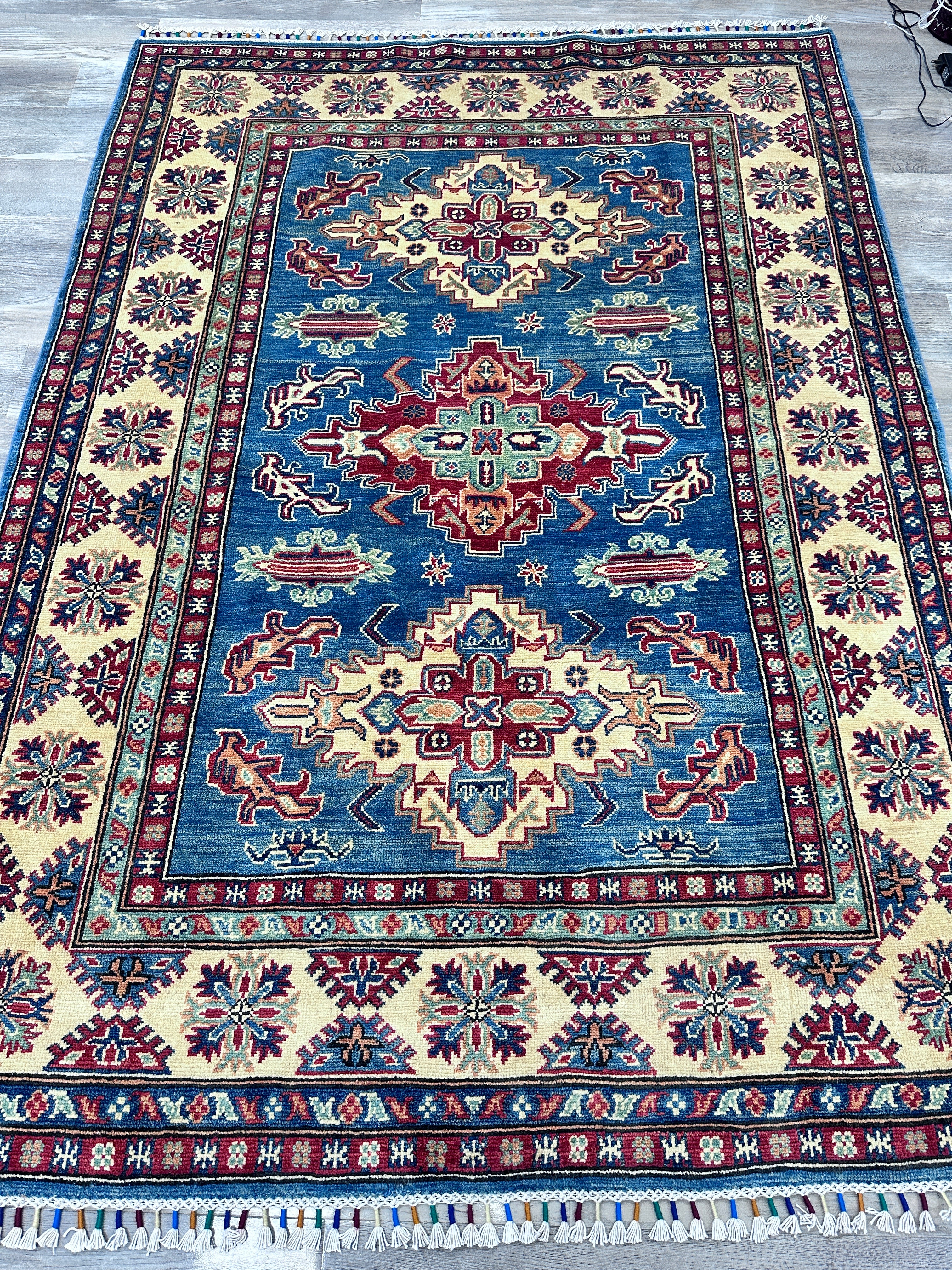 Hand-Knotted Afghani Kazak Wool Rug – 5’0″  x  7’0″