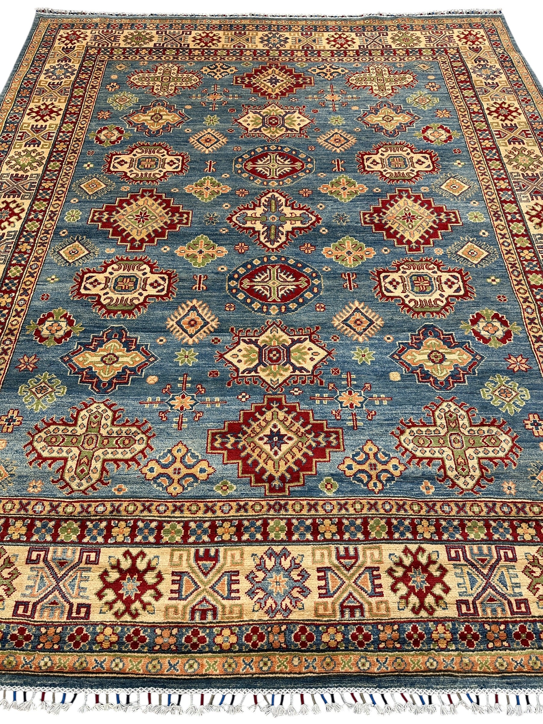 Hand-Knotted Afghani Kazak Wool Rug | Geometric Medallion | 8′4″ x 10′6″
