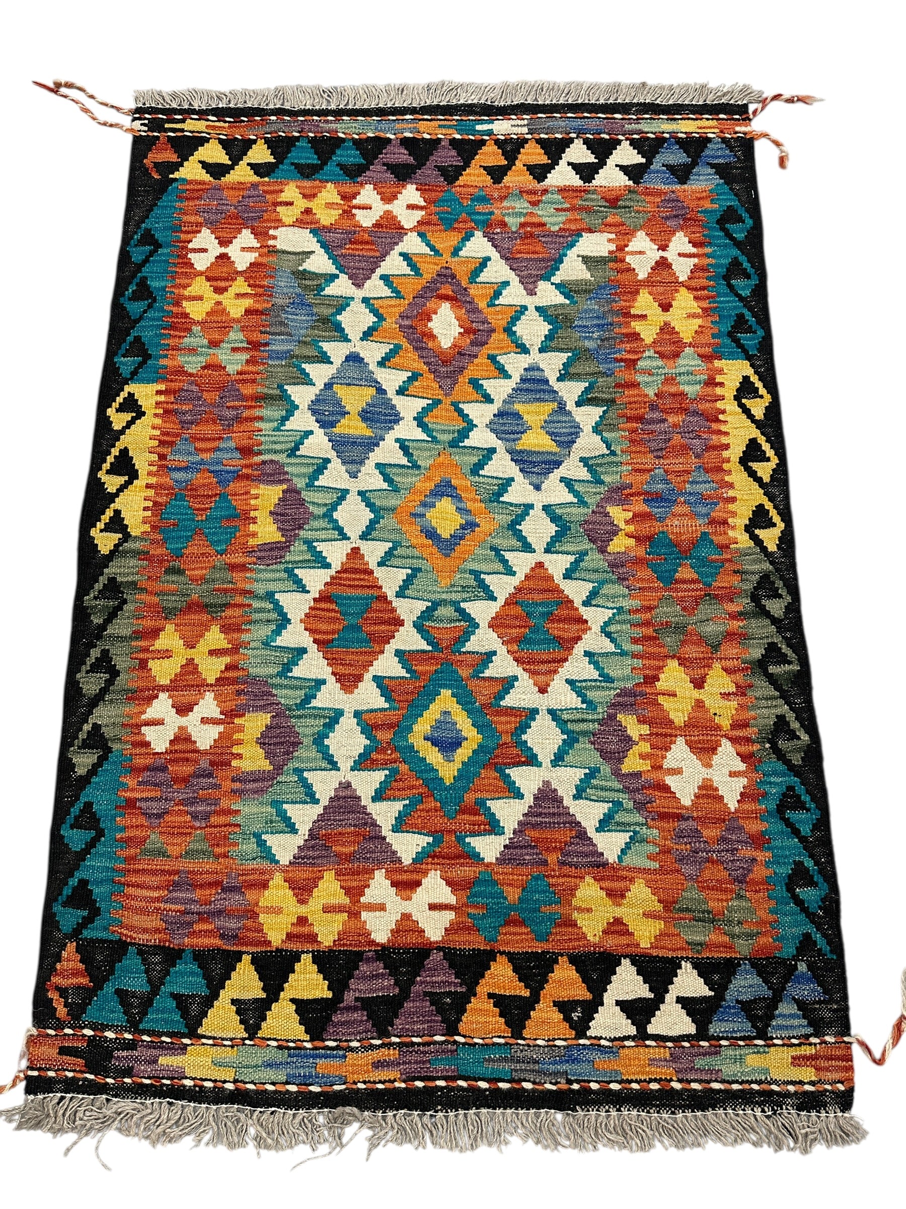 Hand-Woven Afghani Kilim Wool Rug 2'9" x 4'1"