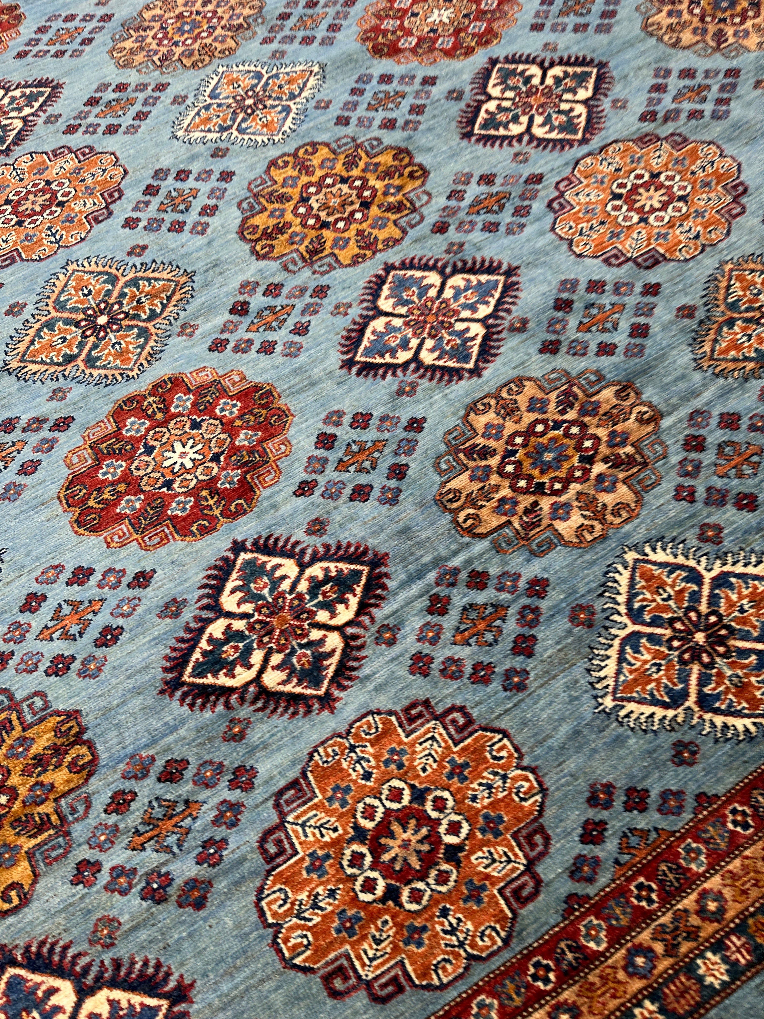 Hand-Knotted Afghani Super Kazak Wool Rug | Geometric Design | 10′ x 10′ Square