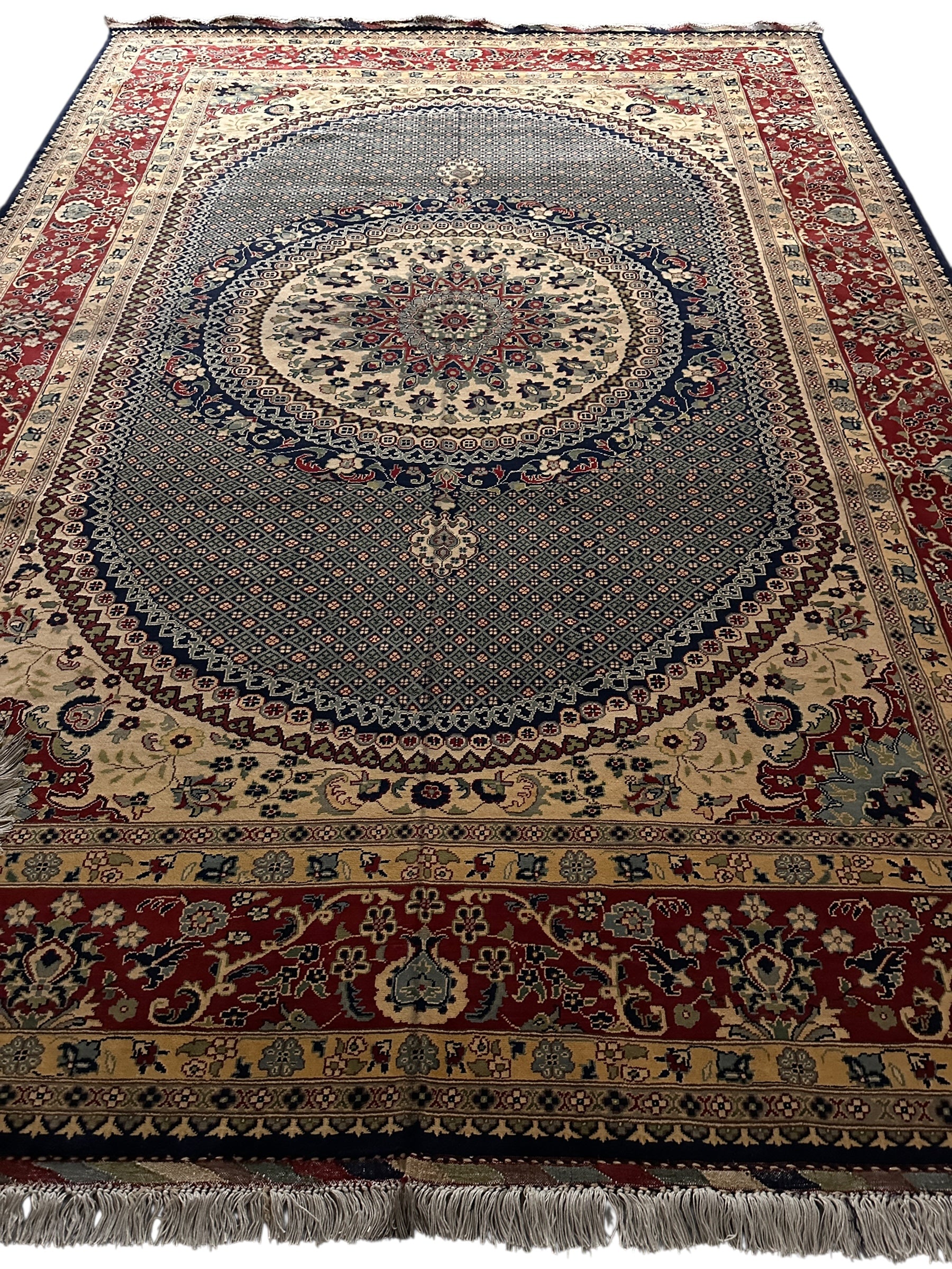 Hand-Knotted Afghani Rezmahi Wool Rug | Tabriz Mahi Design | 9′ x 12′
