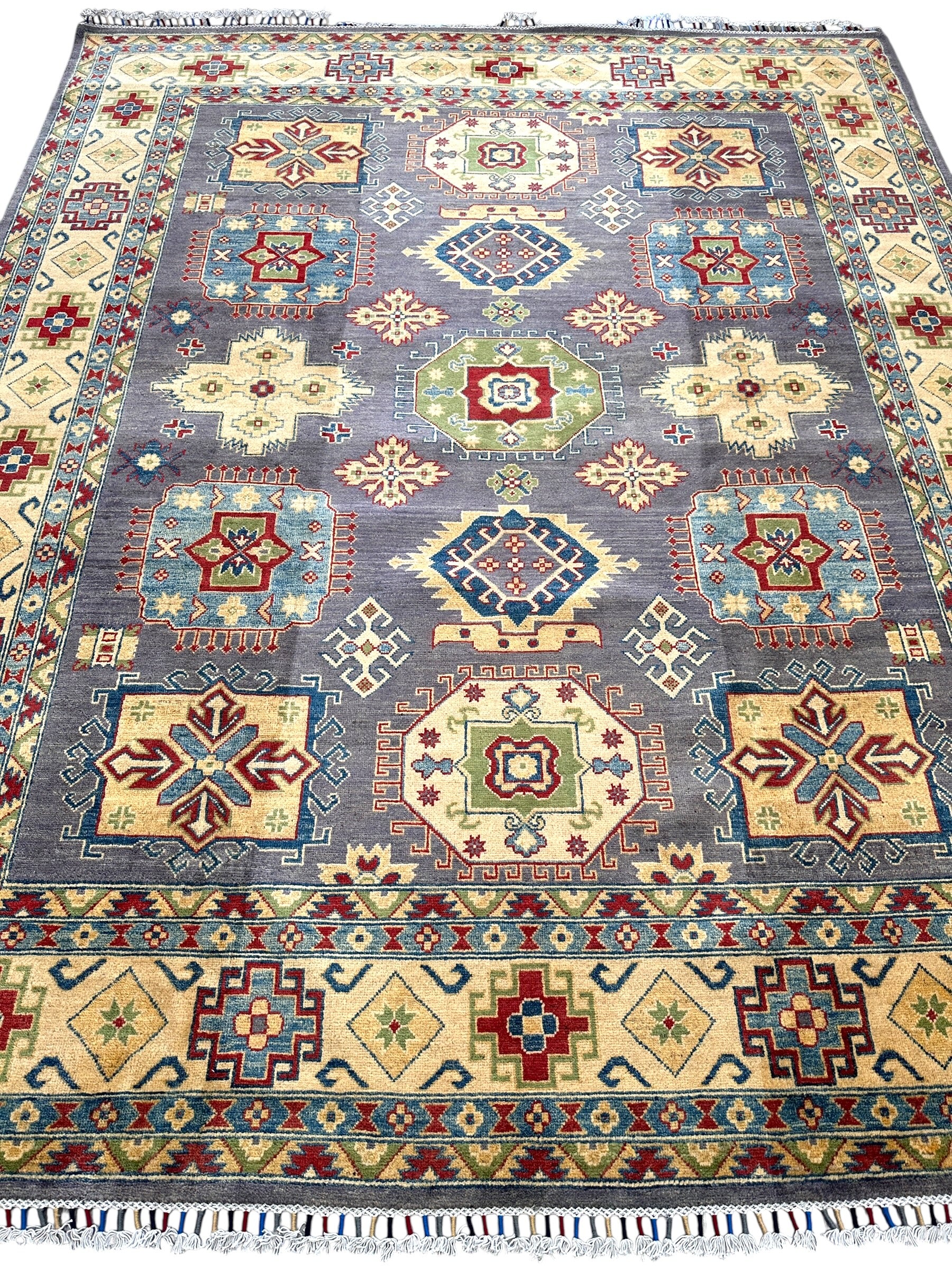 Hand-Knotted Afghan Kazak Wool Rug | Tribal | 8′ x 10′