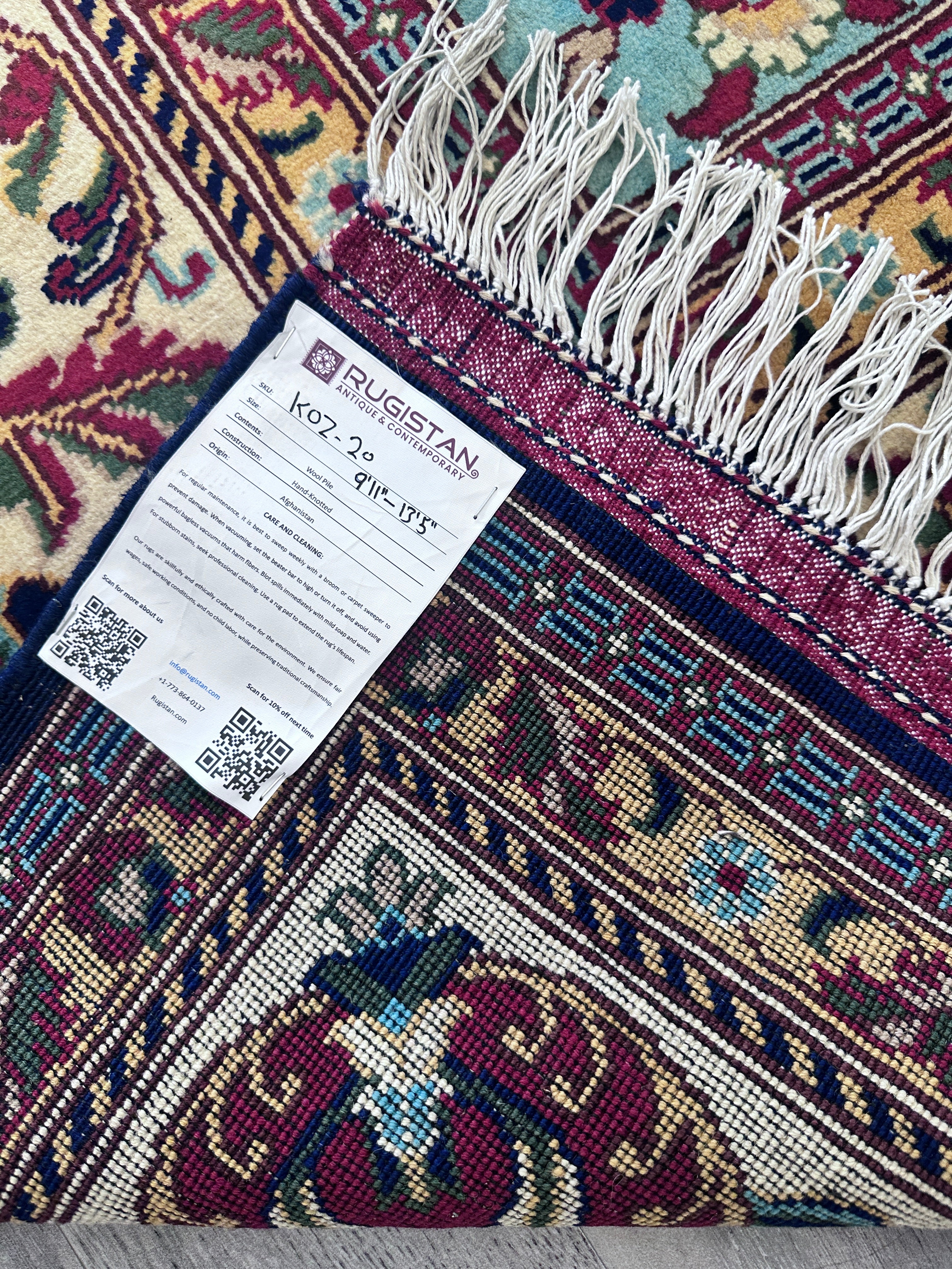Hand-Knotted Afghani Vase Wool Rug – 10’0″  x  13’7″