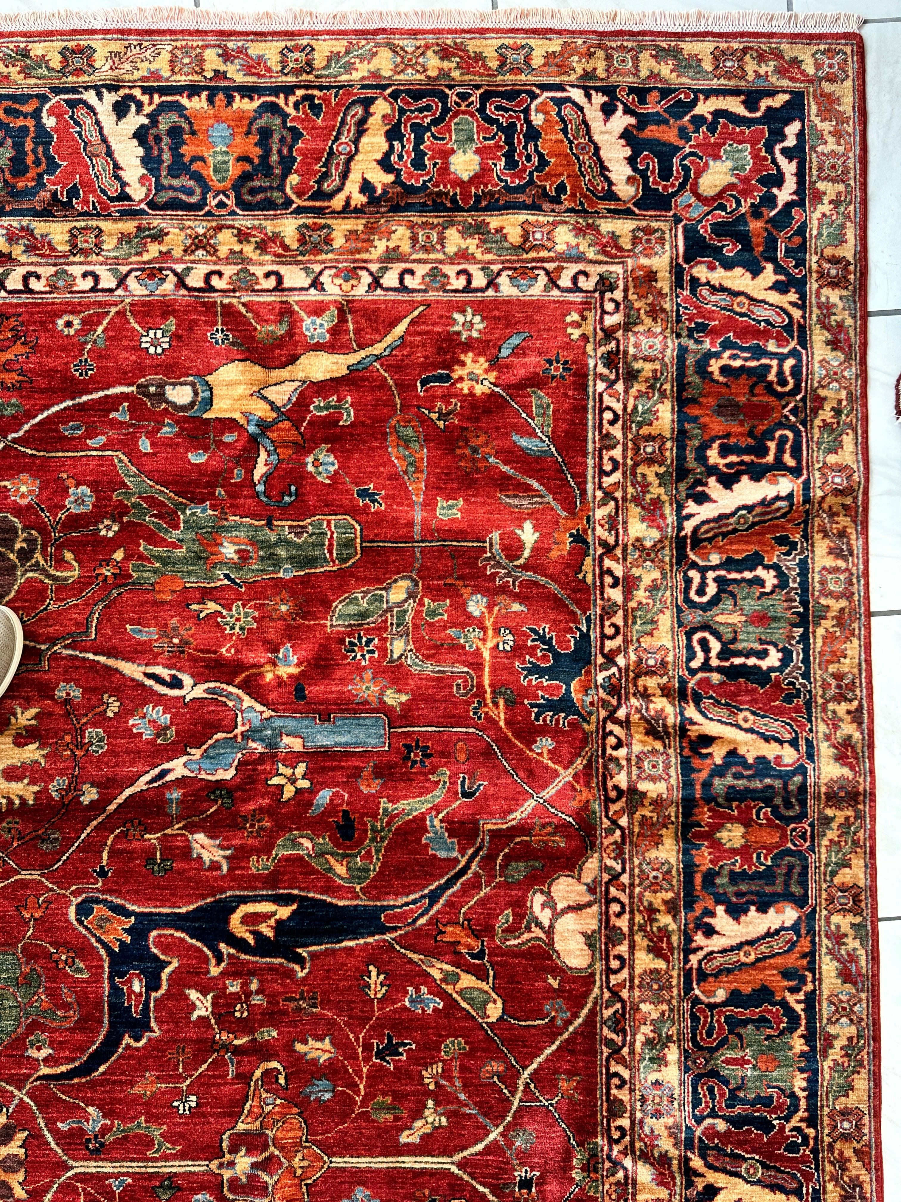 Hand-Knotted Afghani Bidjar Wool Rug – 9’x12’6” – Intricate Geometric & Floral Motifs