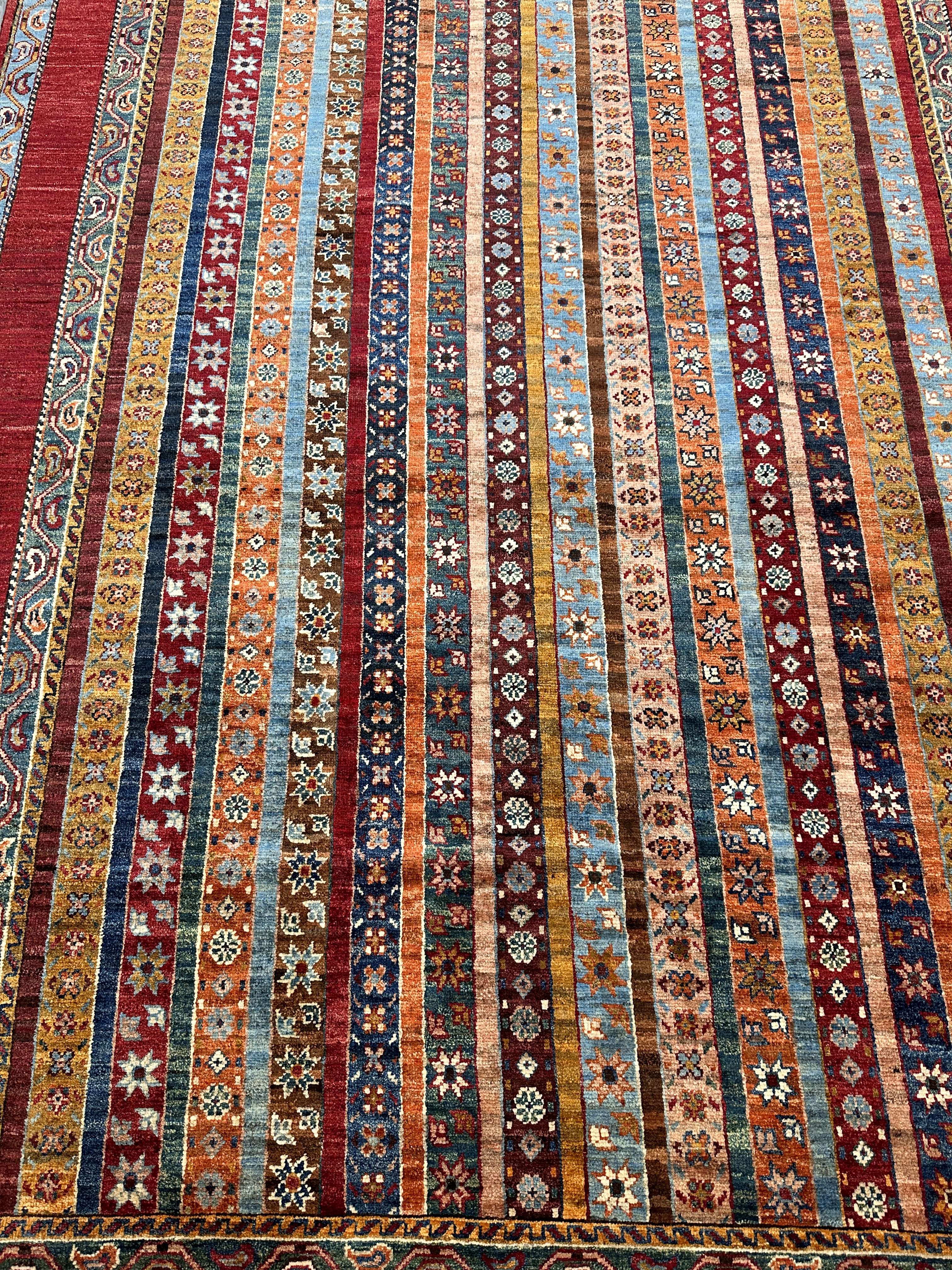 Hand-Knotted Afghani Chobi Ghazni Wool Rug | Striped Khorjin Design | 6′ x 8′