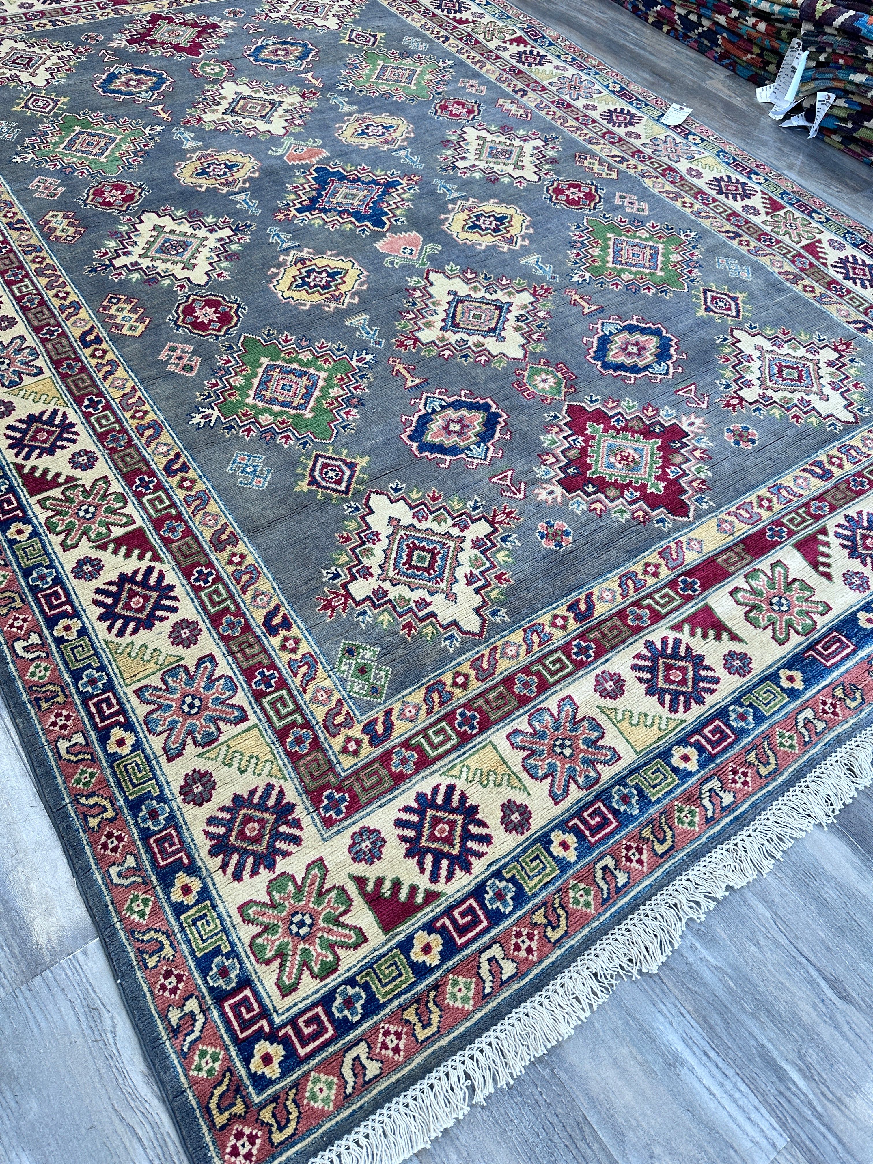 Hand-Knotted Afghani Kazak Wool Rug – 6’7” x 9’9”