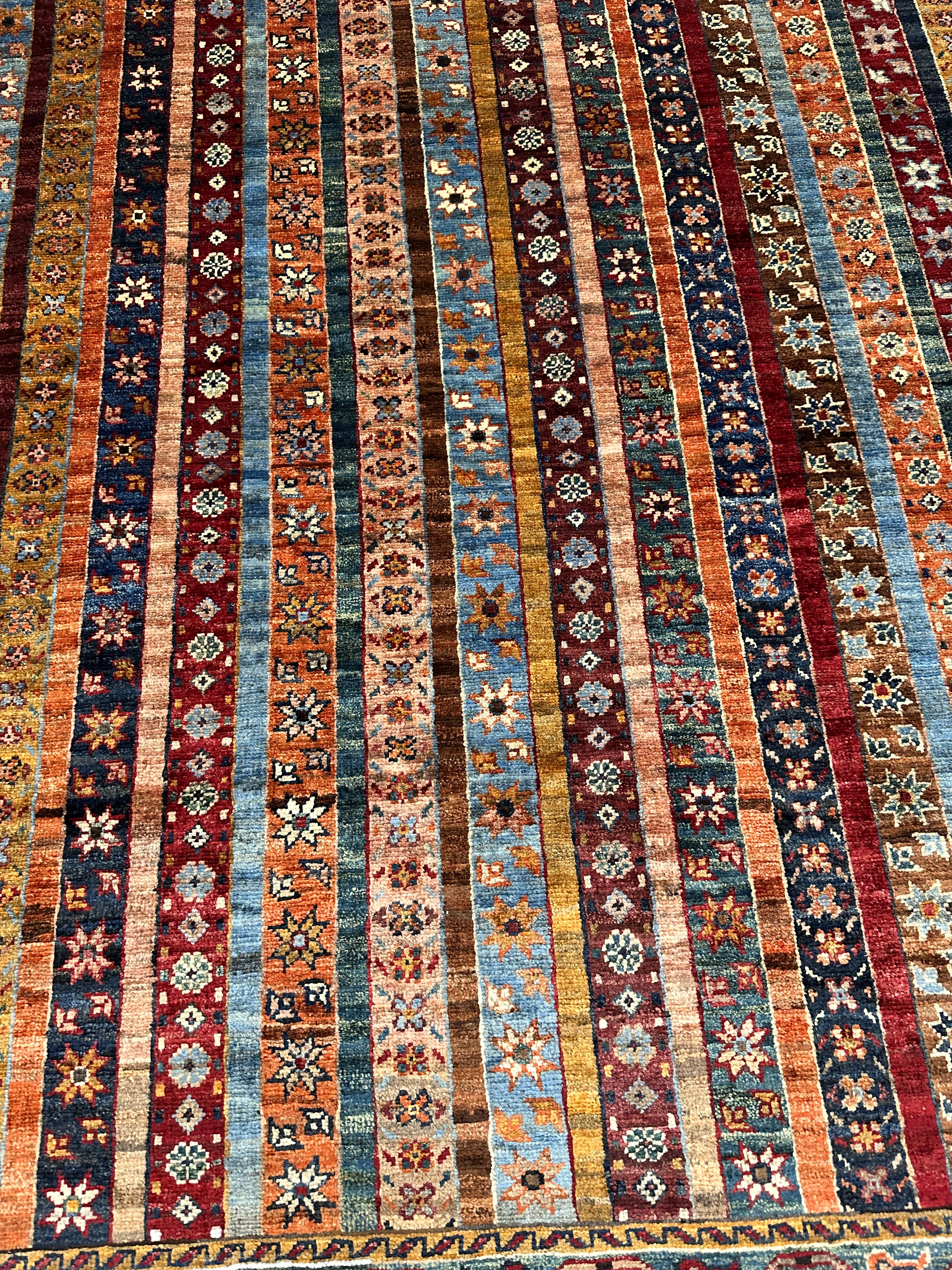 Hand-Knotted Afghani Chobi Ghazni Wool Rug | Striped Khorjin Design | 6′ x 8′