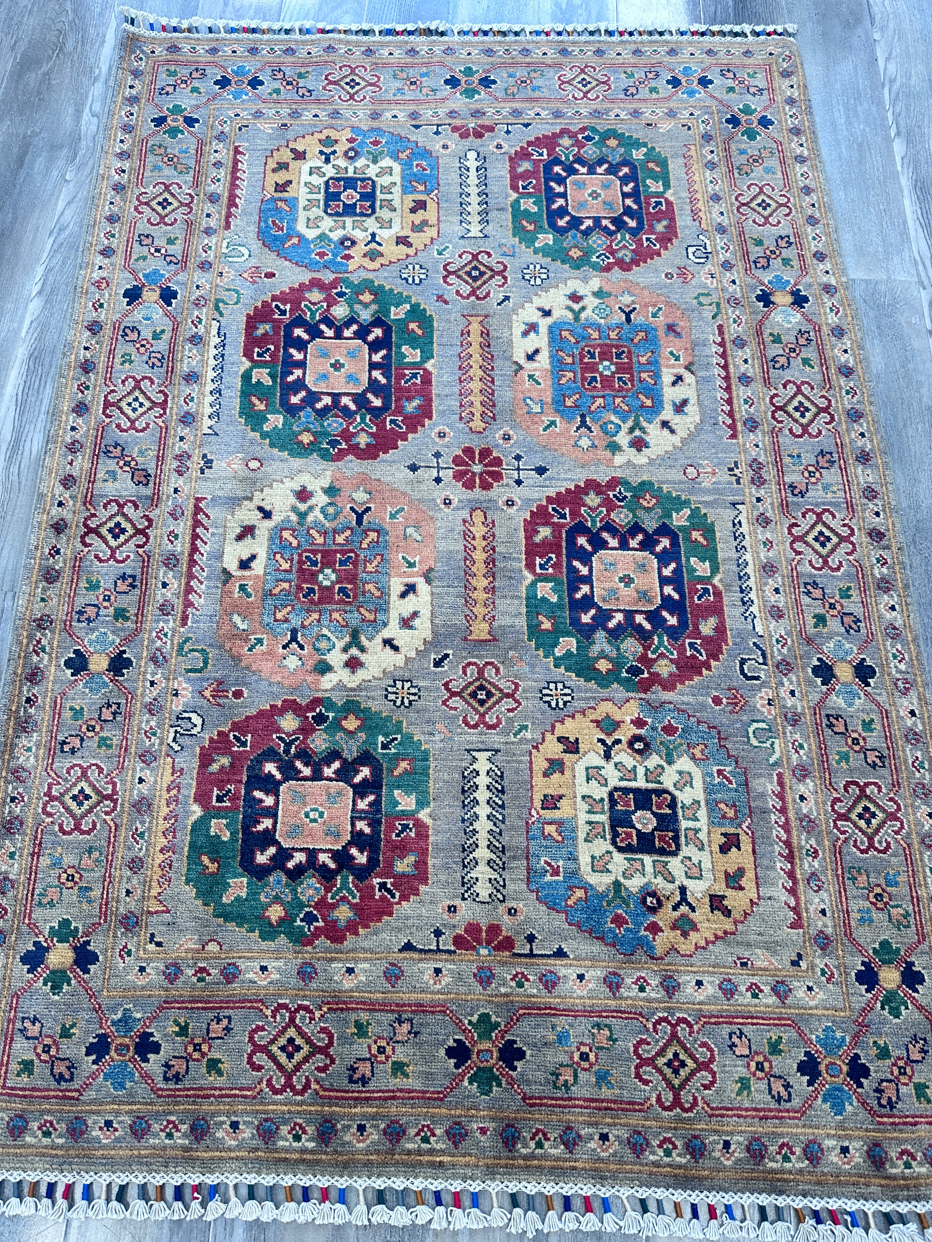 Hand-Knotted Afghani Kazak Wool Rug – 4’2″  x  6’