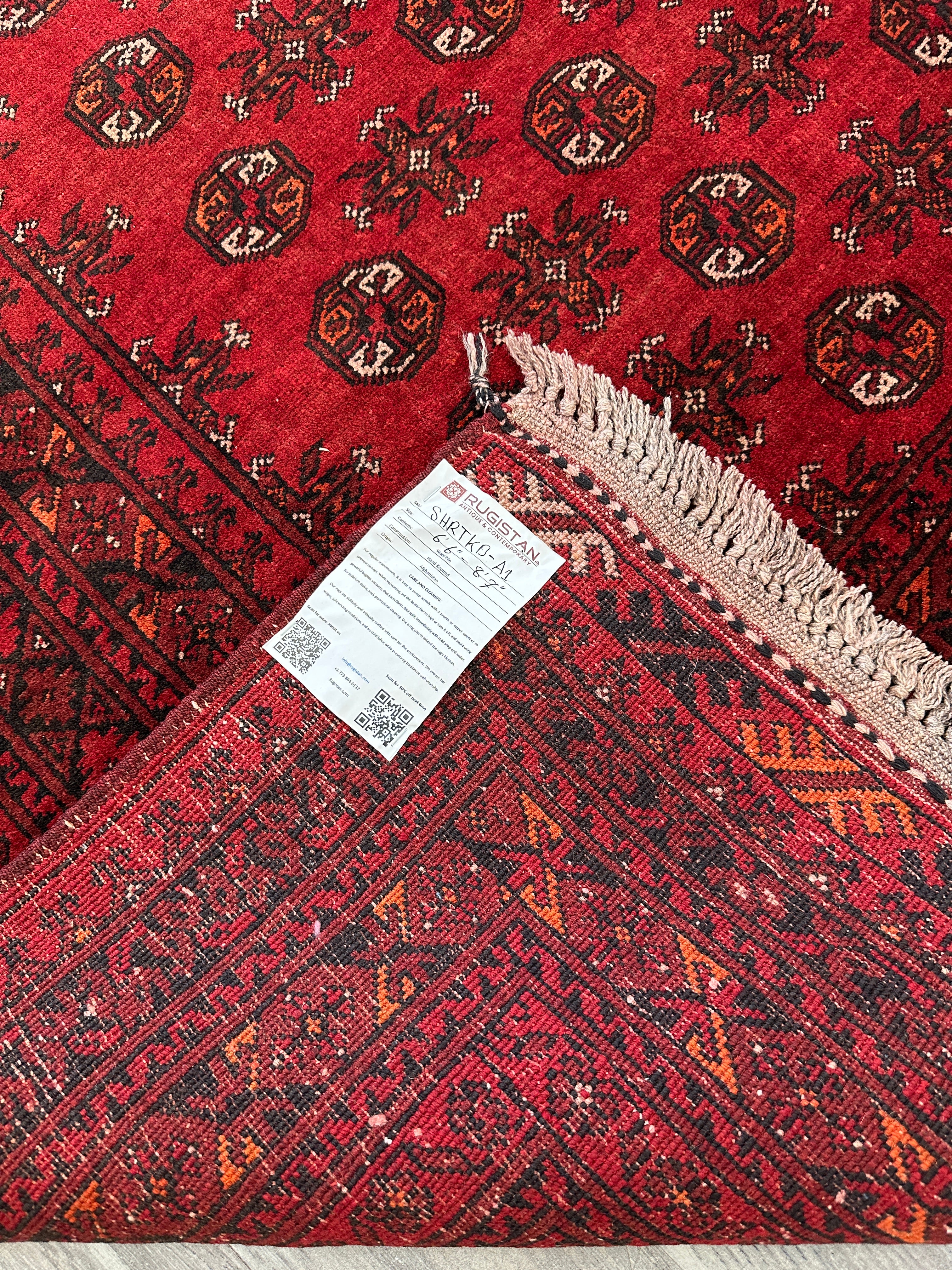 Hand-Knotted Afghani Shirintagab Wool Rug Red,Blue 6'6" x 8'9"