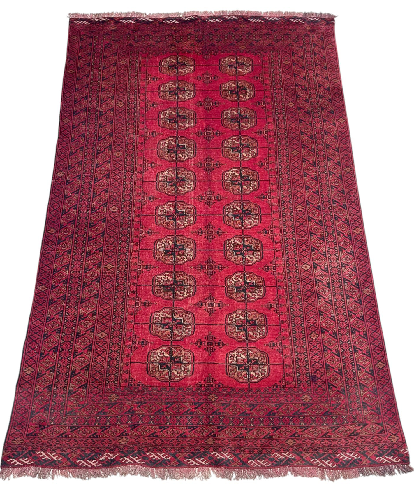 Hand-Knotted Afghani Fil pai Wool Rug Red,Cream,Black 5'10" x 9'3"