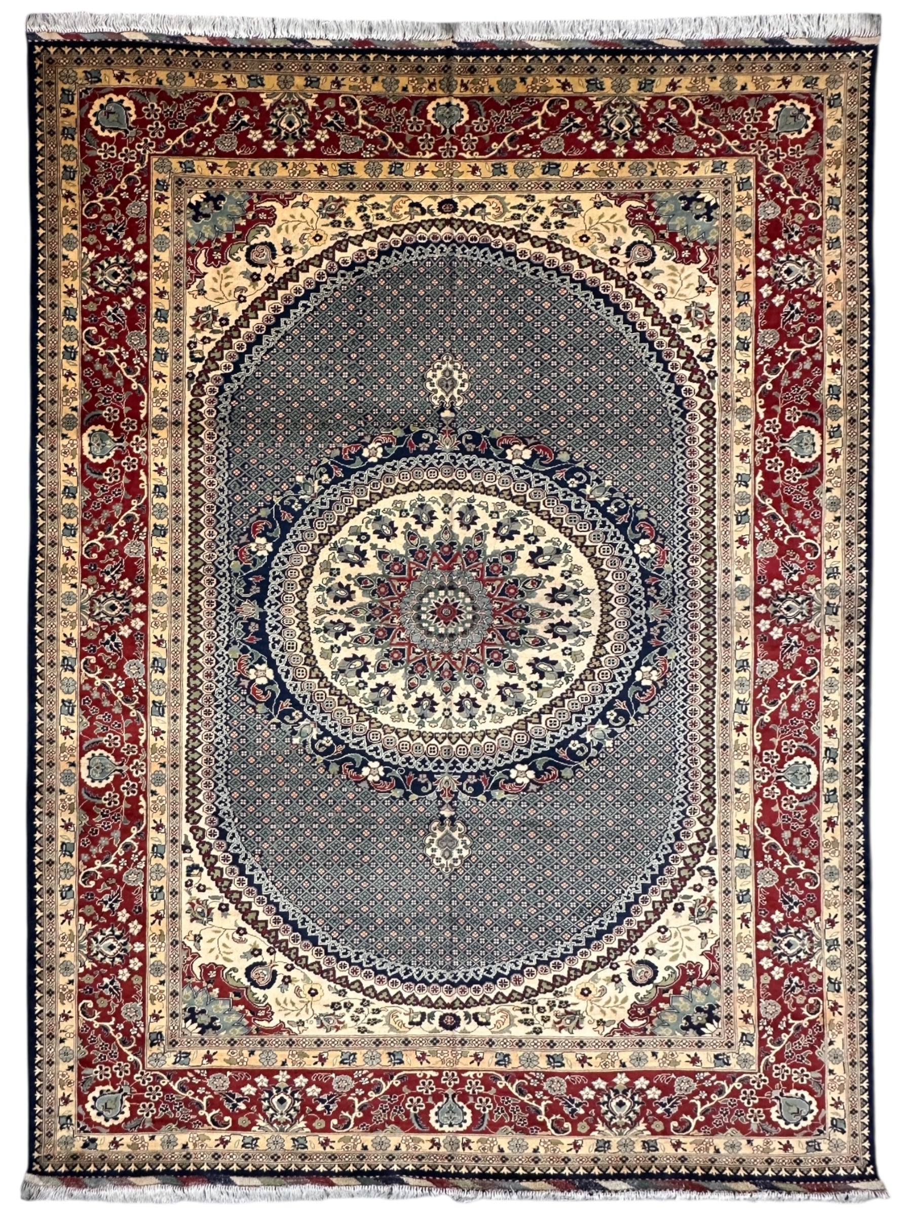 Hand-Knotted Afghani Rezmahi Wool Rug | Tabriz Mahi Design | 9′ x 12′