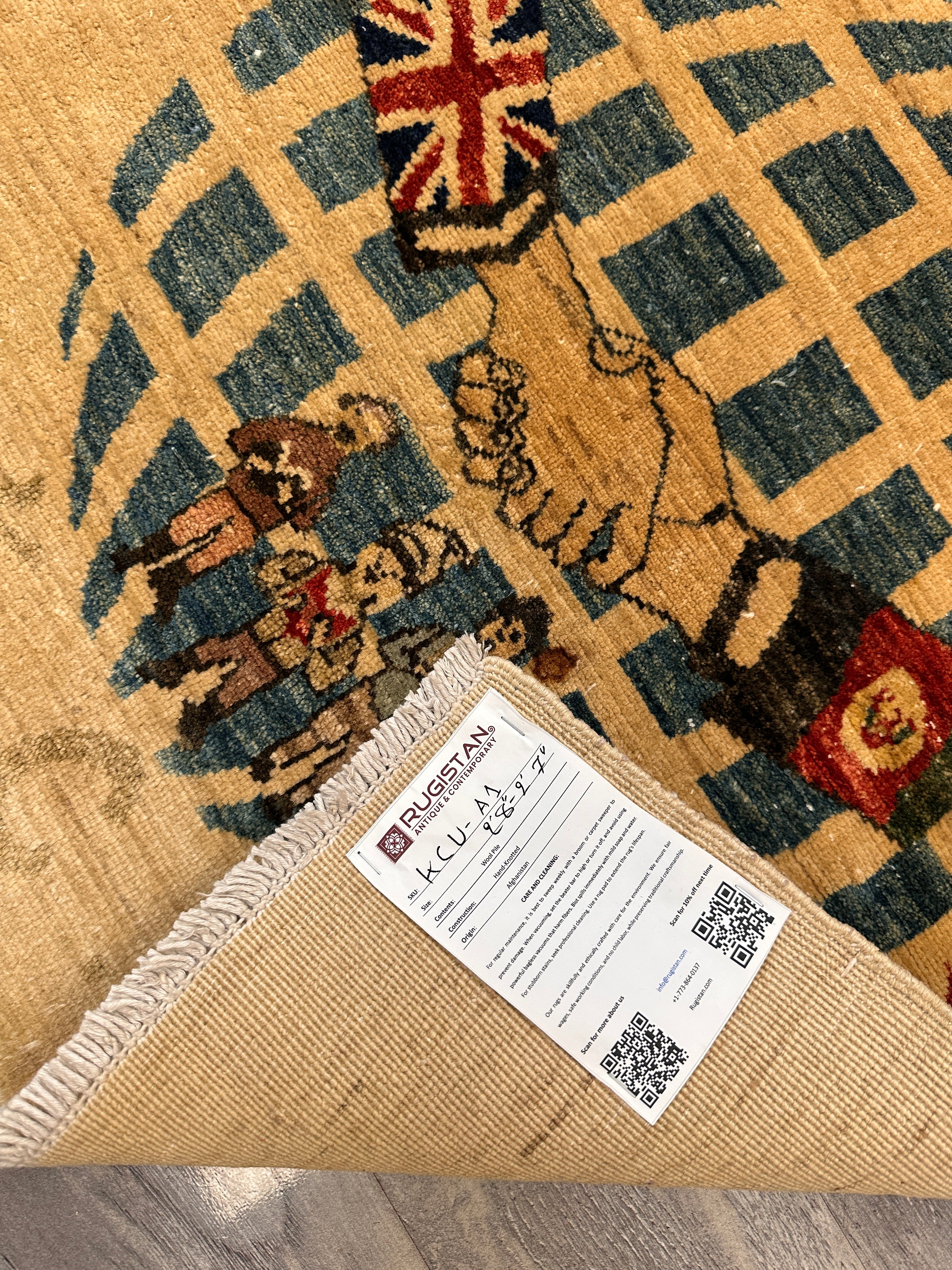 Rare Kabul Cornwall United Rug – Afghan Hand-Knotted Wool – Friendship & Diplomacy Design – 2'8" x 2'6"