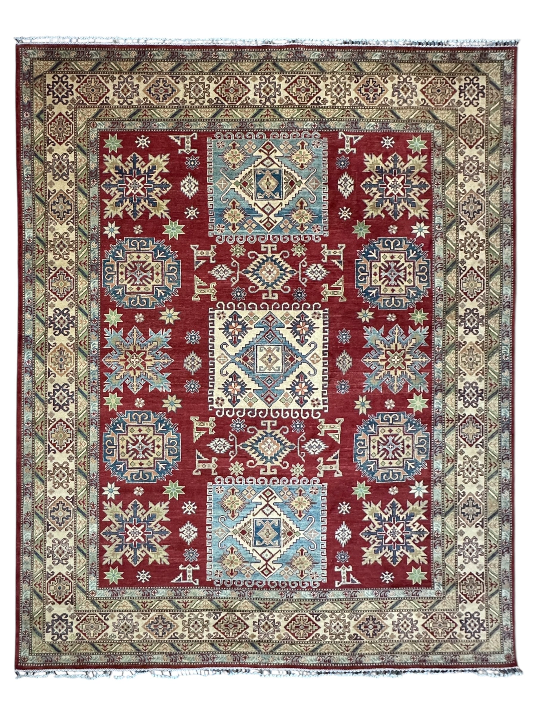 Hand-Knotted Afghani Kazak Wool Rug – 8’10″  x  11’11″