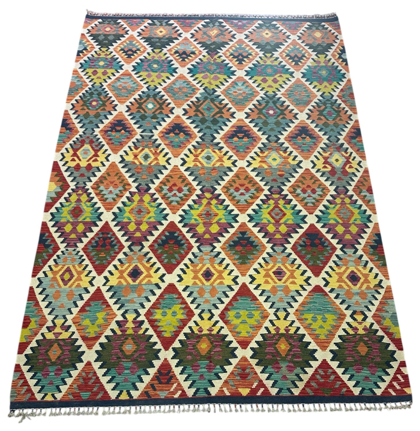 Hand-Woven Afghani Kilim Wool Rug 6'11" x 9'11"