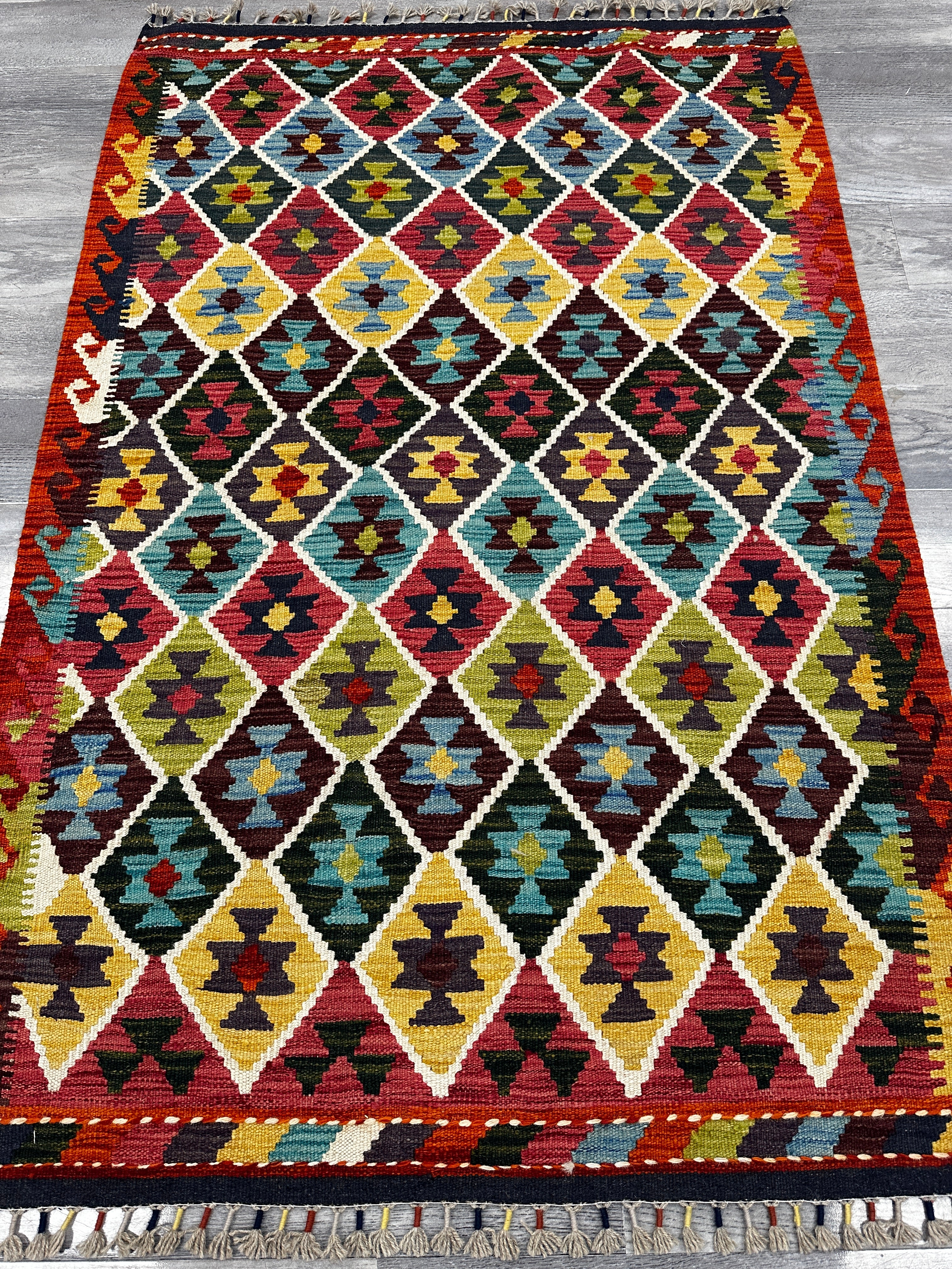 Hand-Woven Afghani Kilim Wool Rug 3'7" x 5'4"