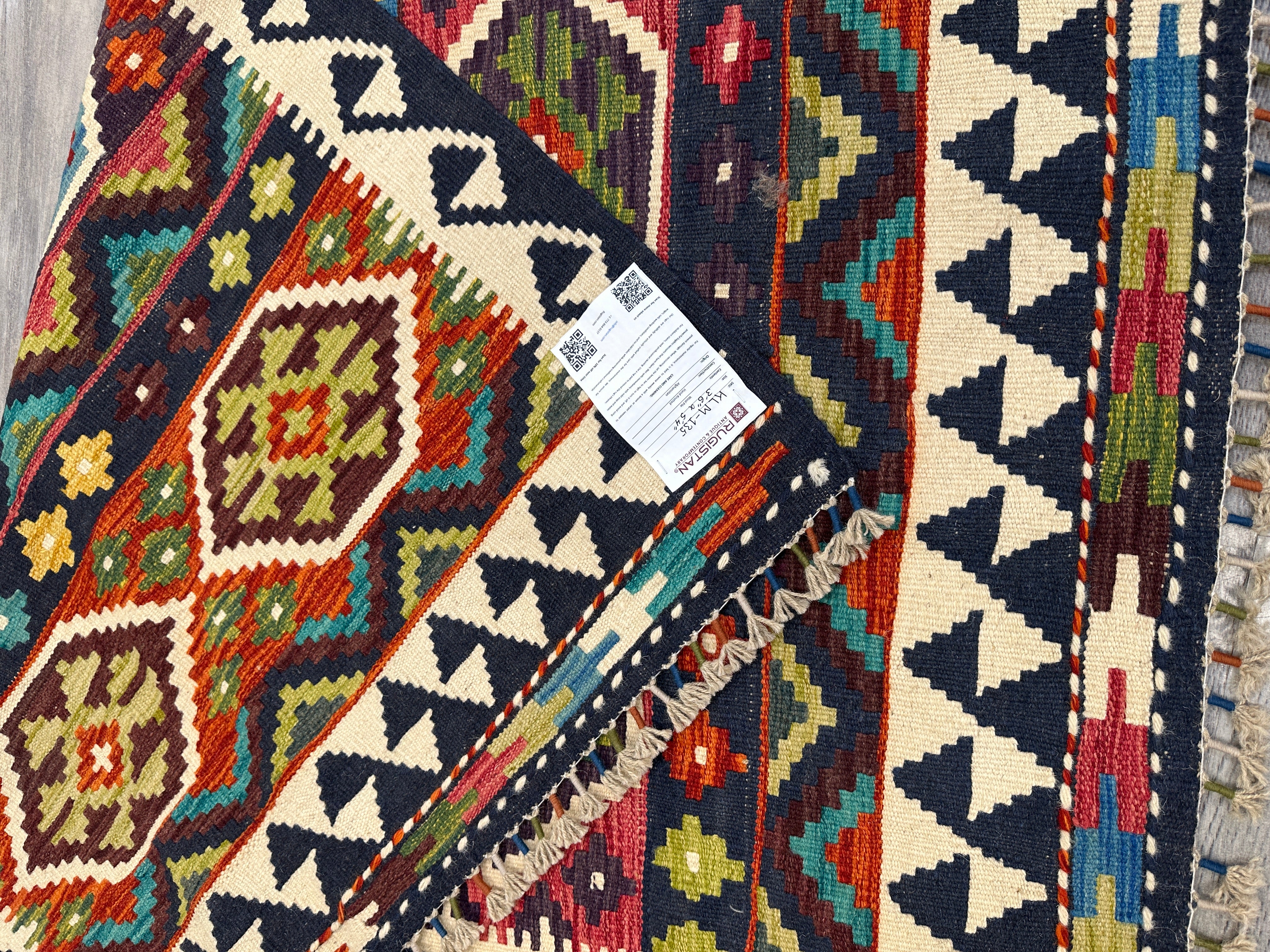 Hand-Woven Afghani Kilim Wool Rug 3'6" x 5'4"