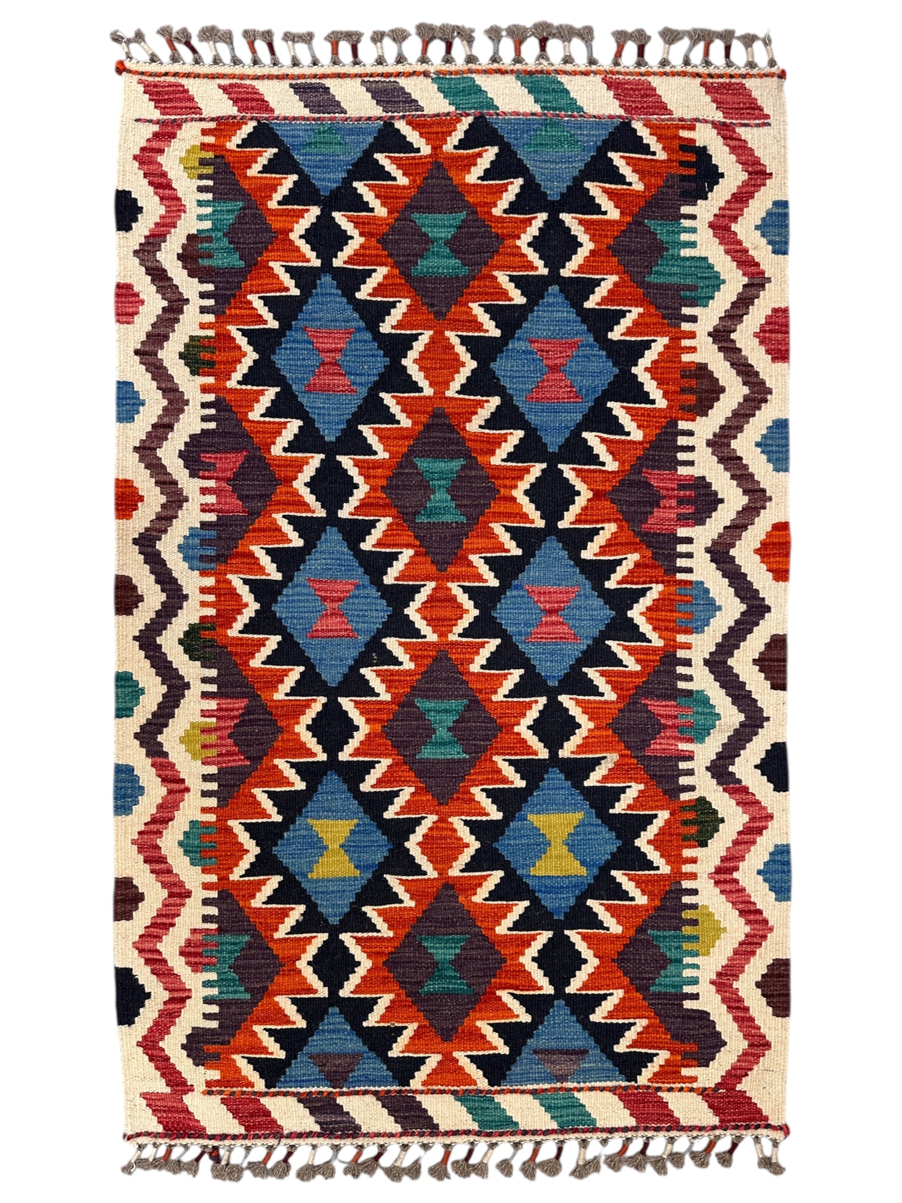 Hand-Woven Afghani Kilim Wool Rug 2'8" x 4'3"