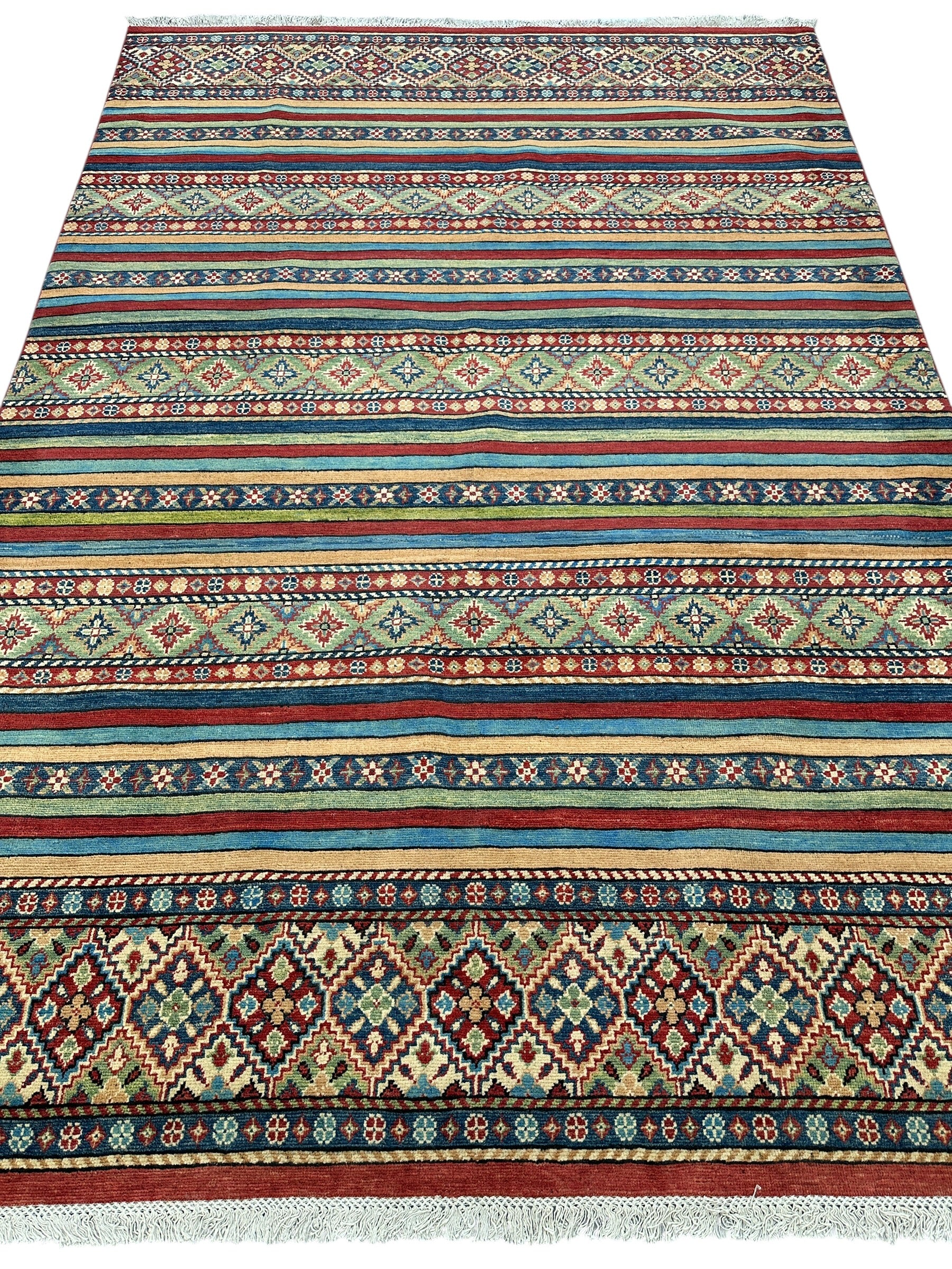 Hand-Knotted Afghani Khorjeen Wool Rug – 6’7″ x 9’9”