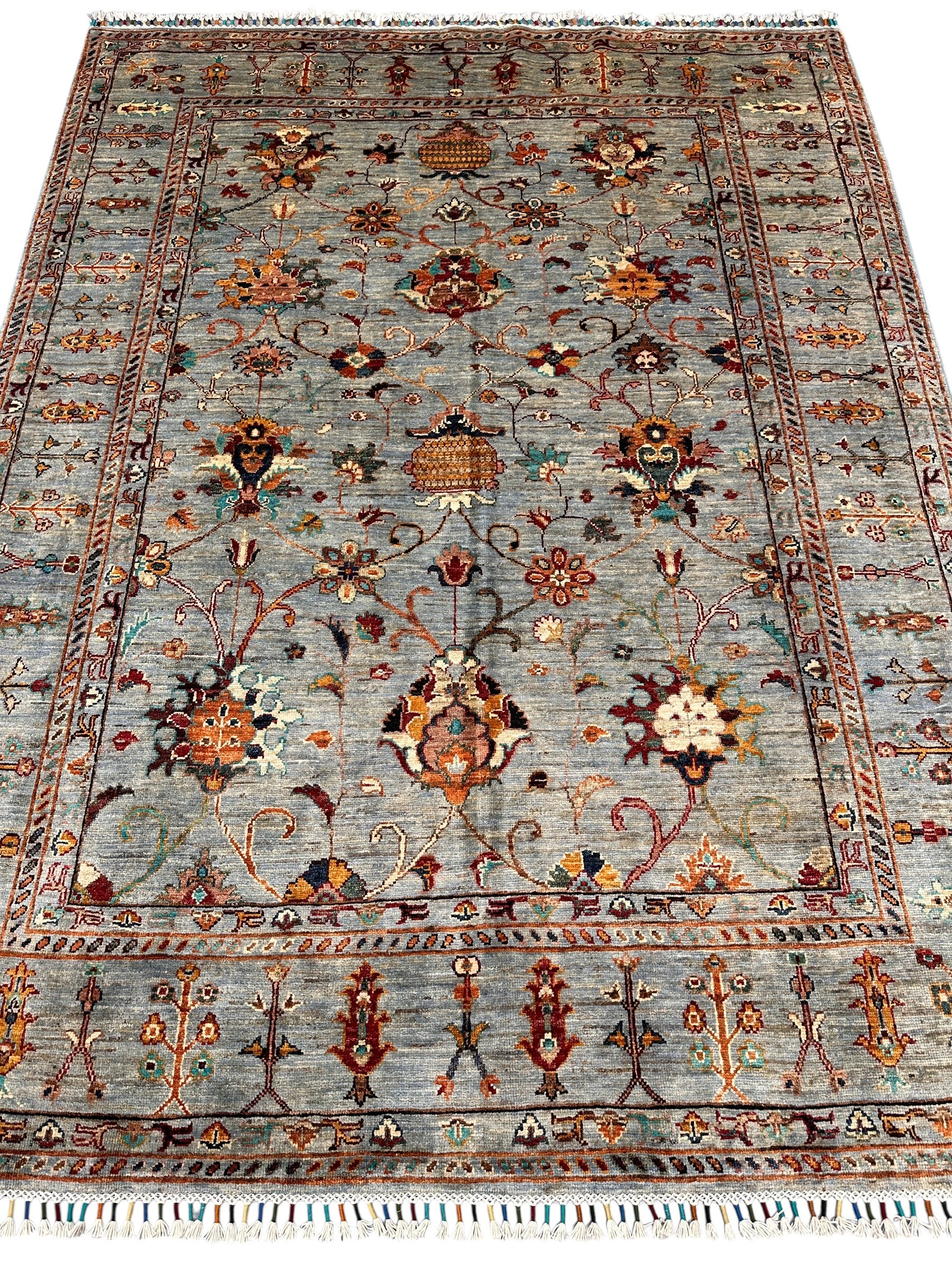 Hand-Knotted Afghani Chobi Sultani Wool Rug | Floral Design | 6′ x 7′6″