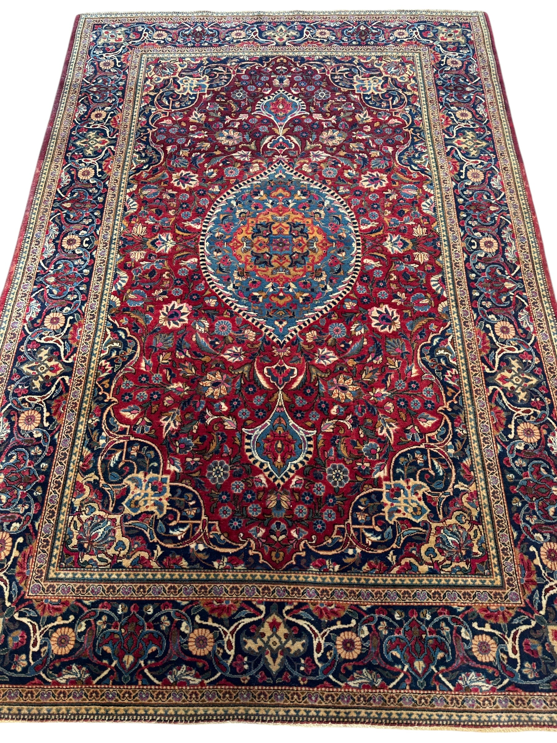 Antique Dabir Kashan Hand-Knotted Persian Wool Rug – 4’3” x 6’2” – All Natural Dyes