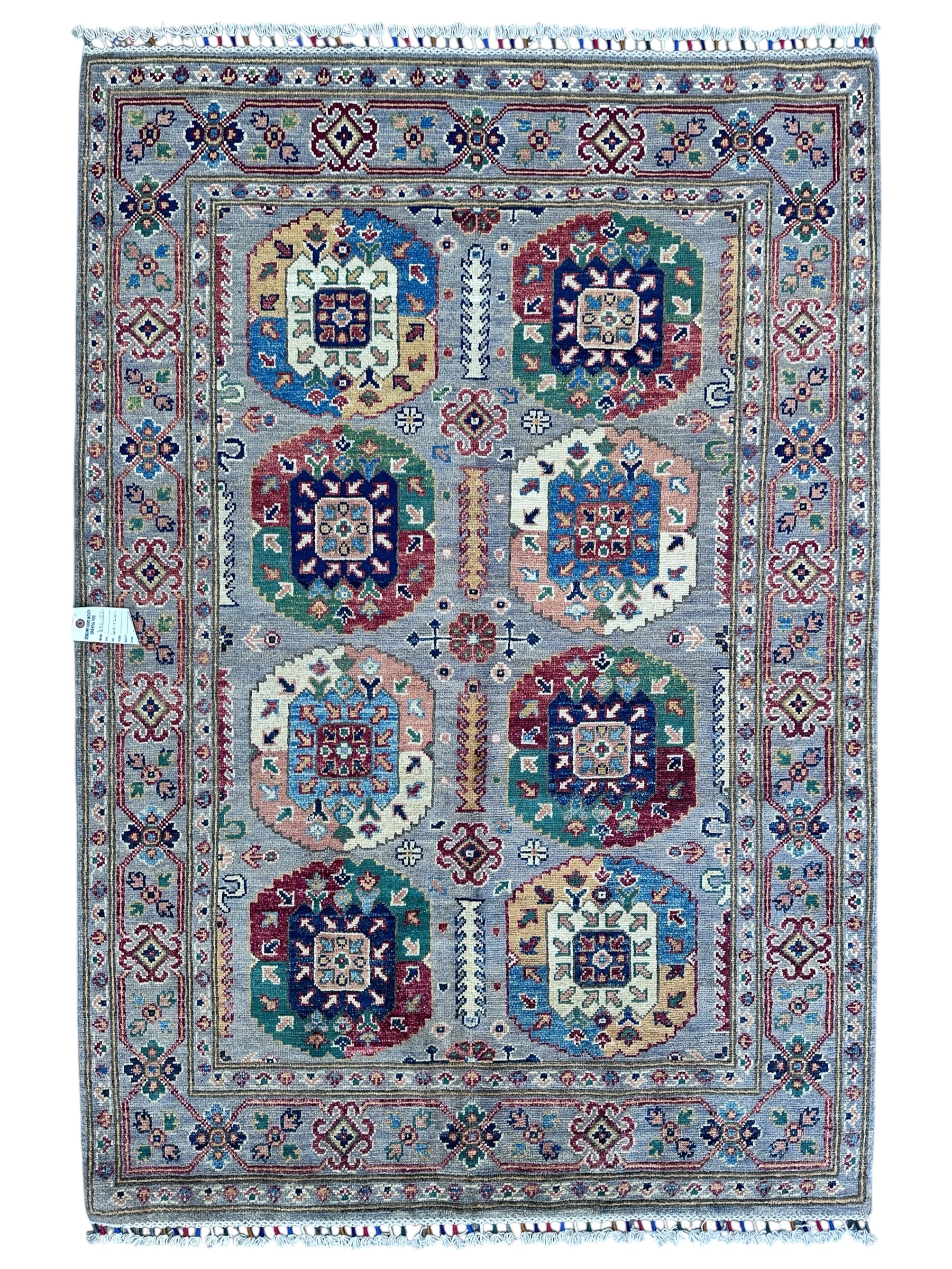 Hand-Knotted Afghani Kazak Wool Rug – 4’1″  x  5’11″