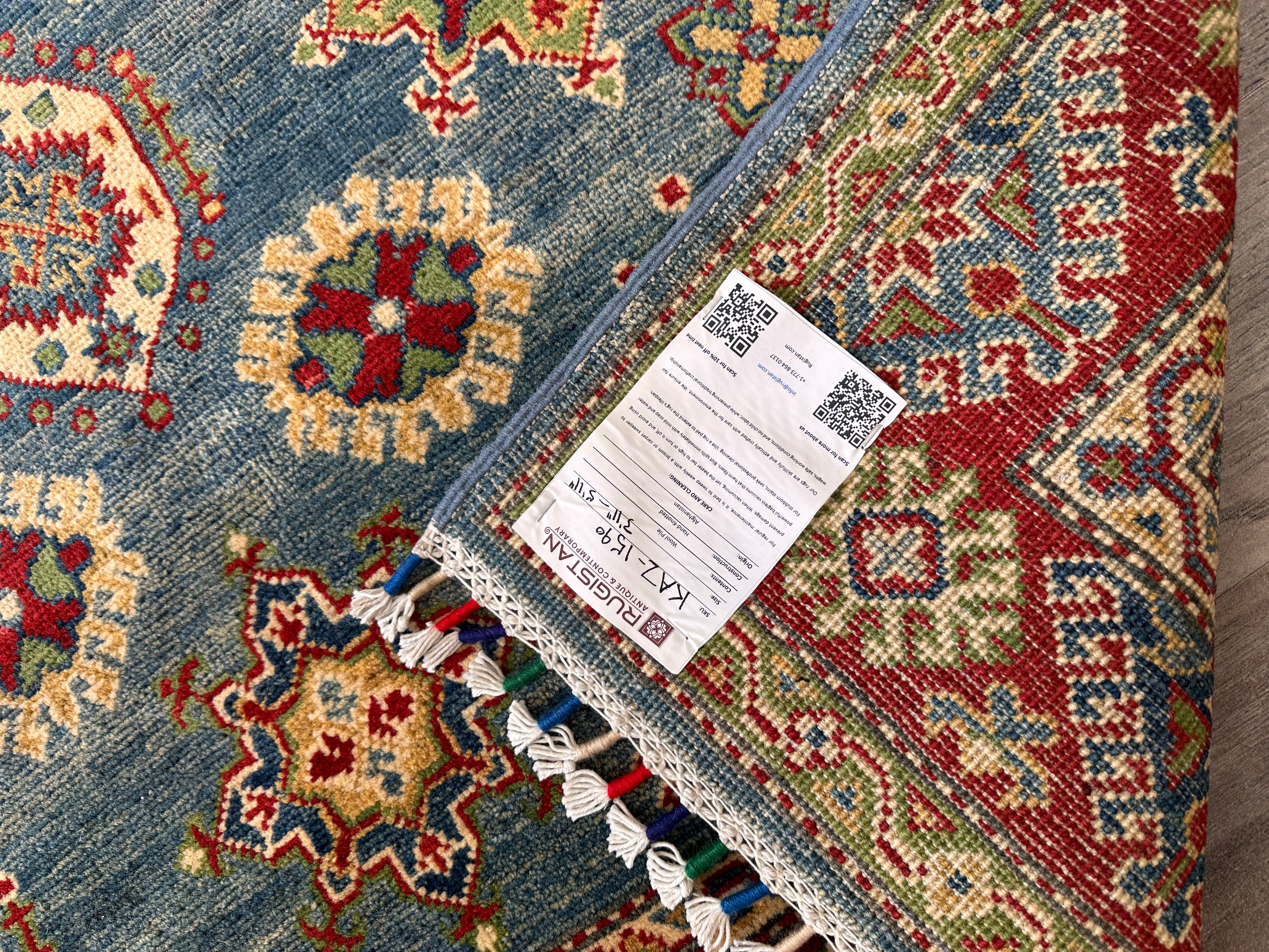 Hand-Knotted Afghani Kazak Wool Rug – 3’11″  x  5’11″