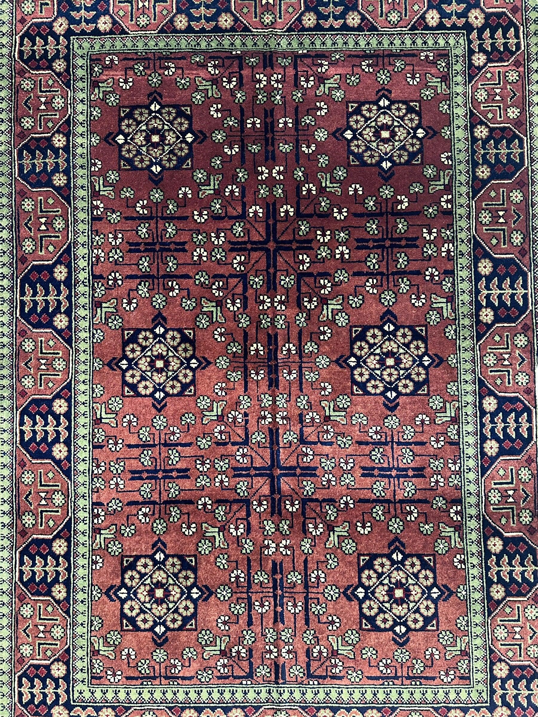 Hand-Knotted Bukharayi Rug – Brown 59” x 40” | Traditional Afghan Wool Rug