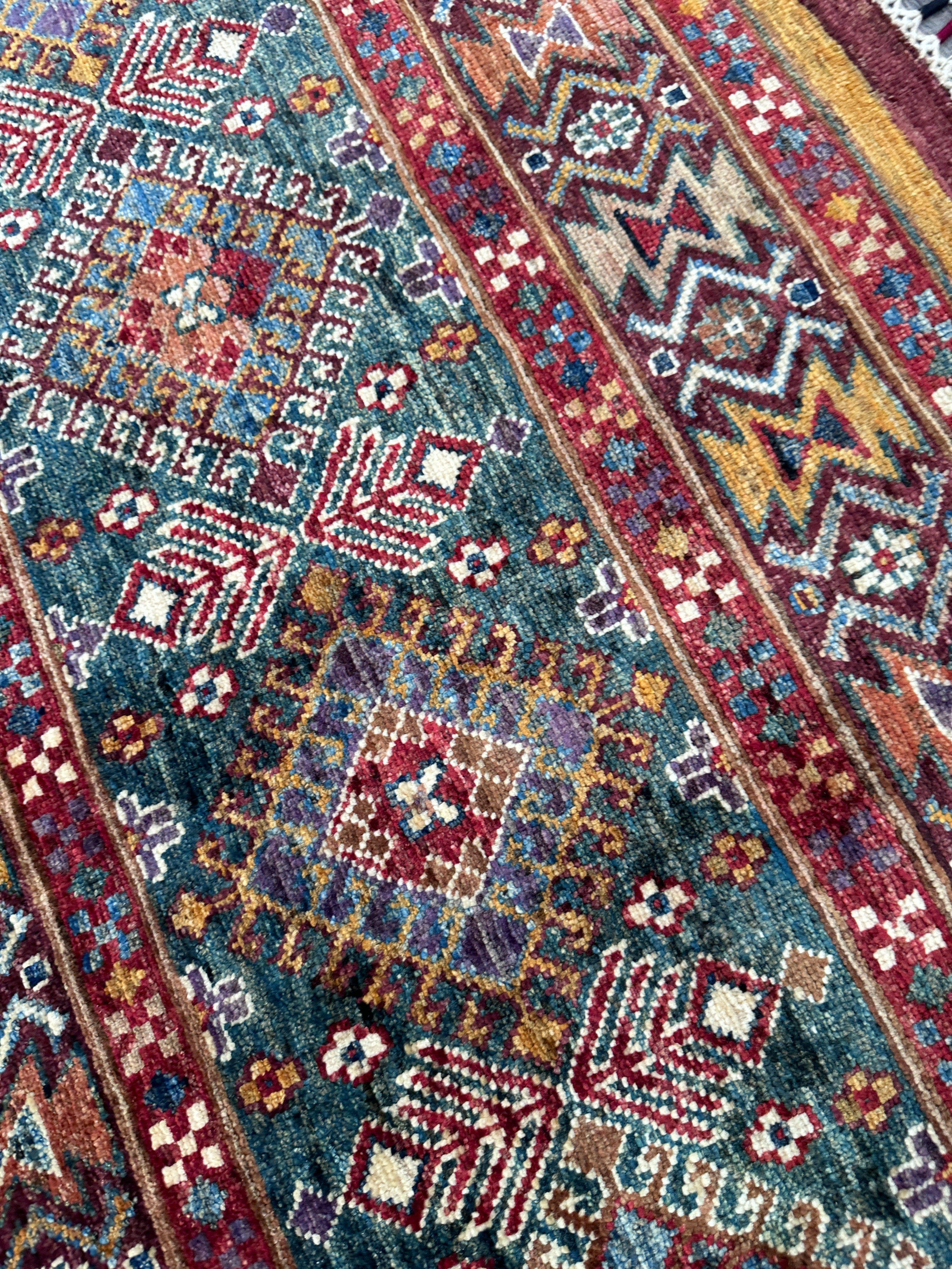 Hand-Knotted Afghani Chobi Khorjin Ghazni Wool Rug | Tribal | 5′ x 7′