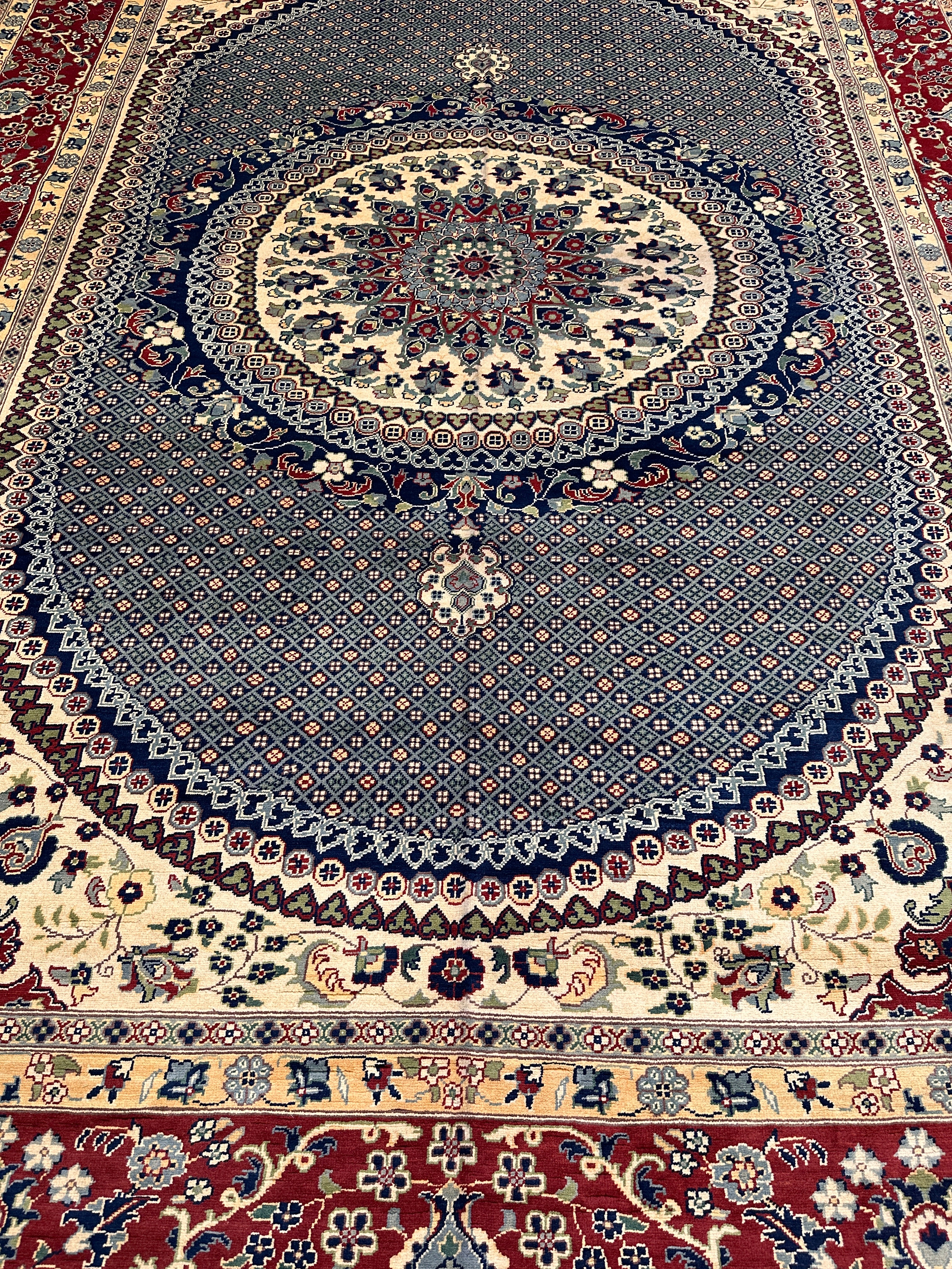 Hand-Knotted Afghani Rezmahi Wool Rug | Tabriz Mahi Design | 9′ x 12′