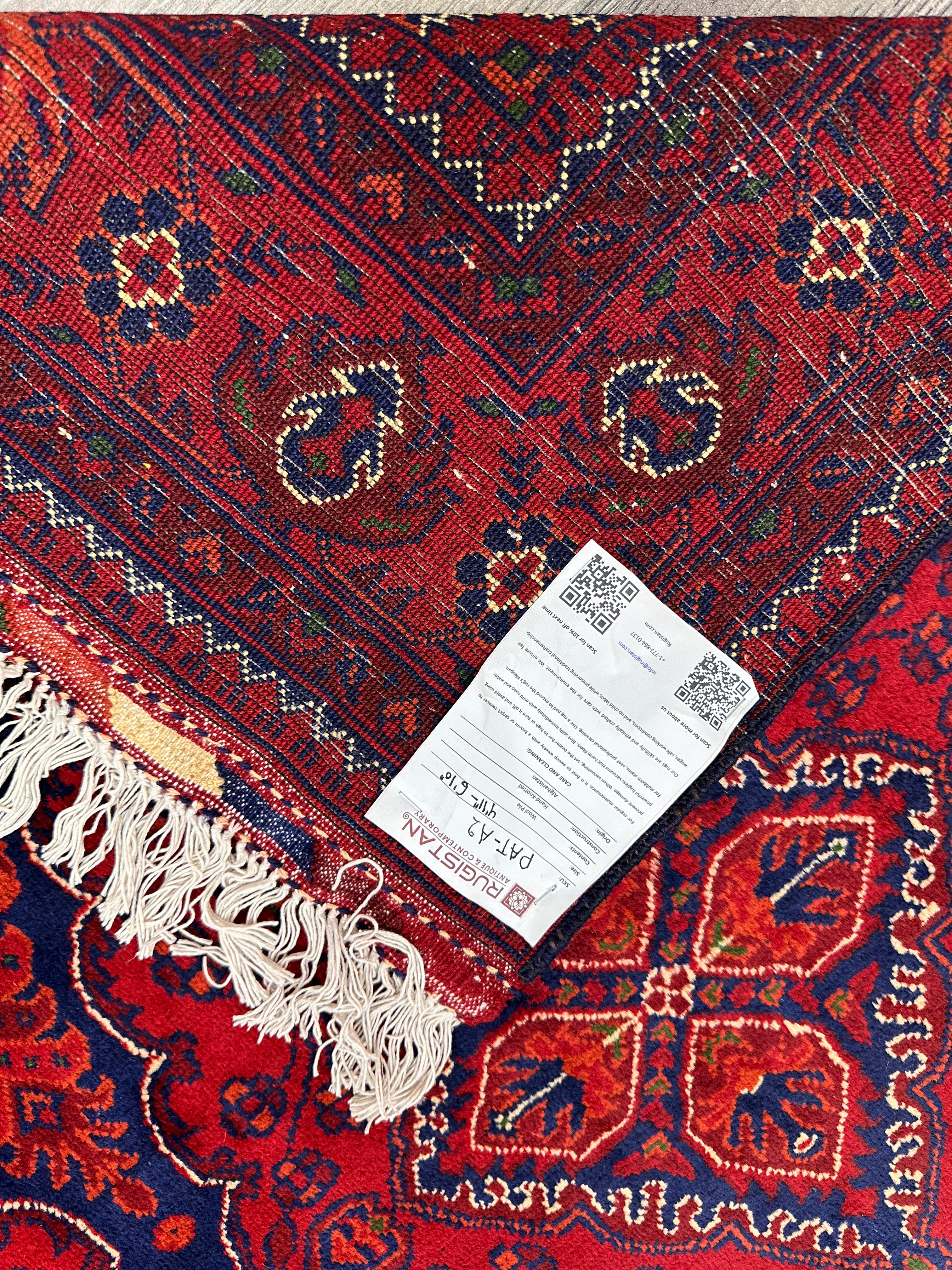 Hand-Knotted Afghani Ghazni Area Rug | Blue & Red | 5′ x 7′