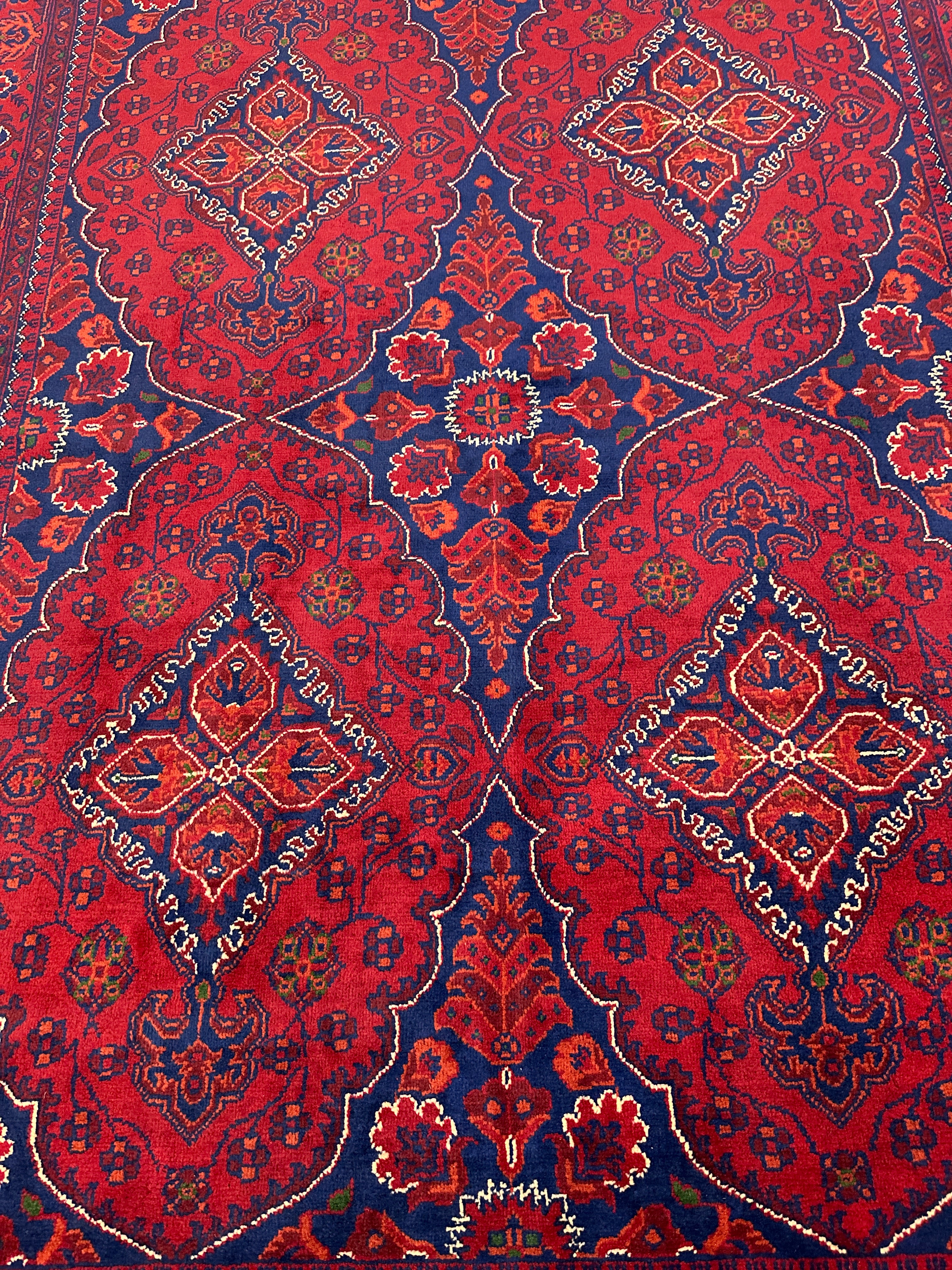Hand-Knotted Afghani Ghazni Area Rug | Blue & Red | 5′ x 7′