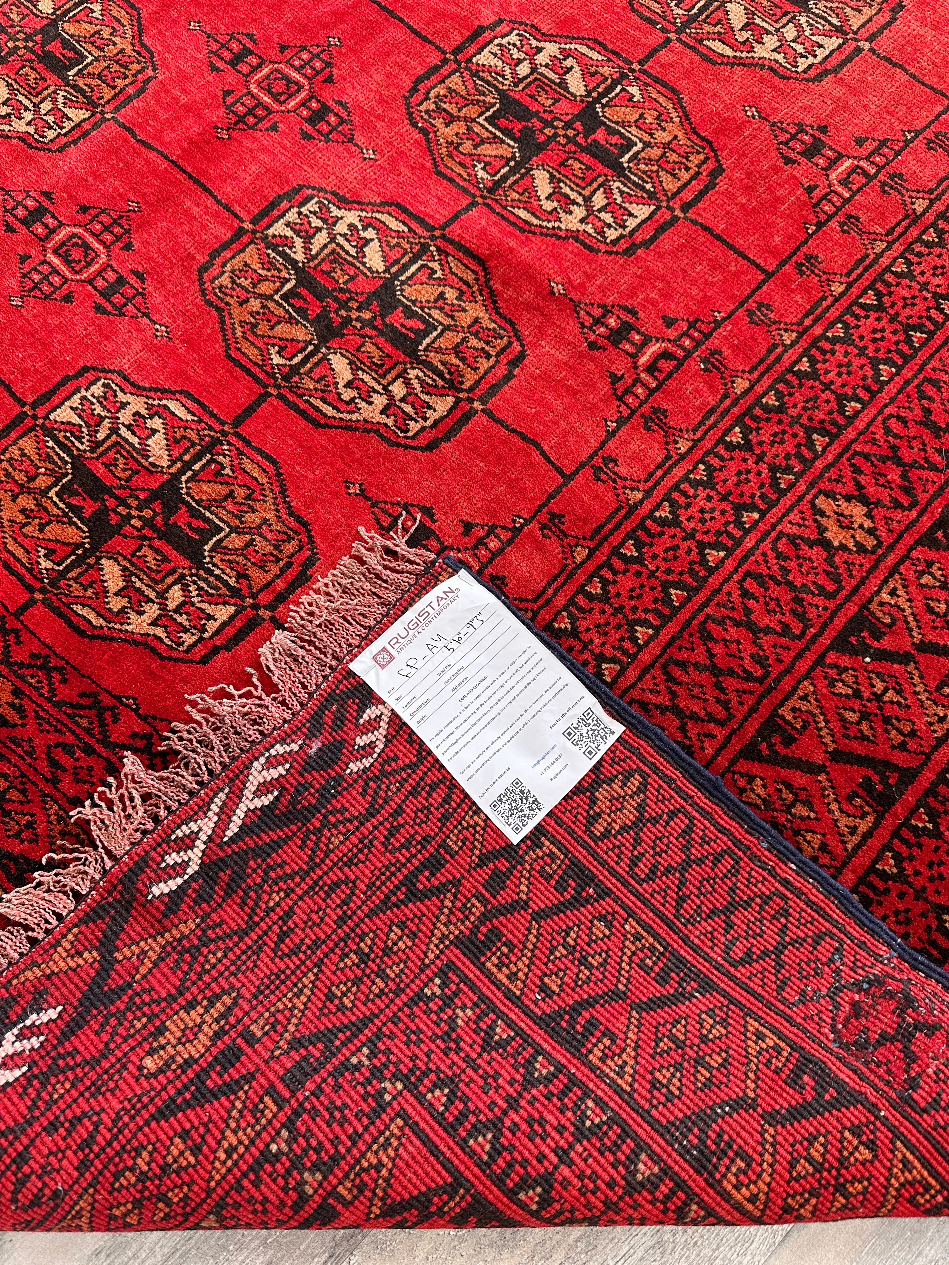 Hand-Knotted Afghani Fil pai Wool Rug Red,Cream,Black 5'10" x 9'3"