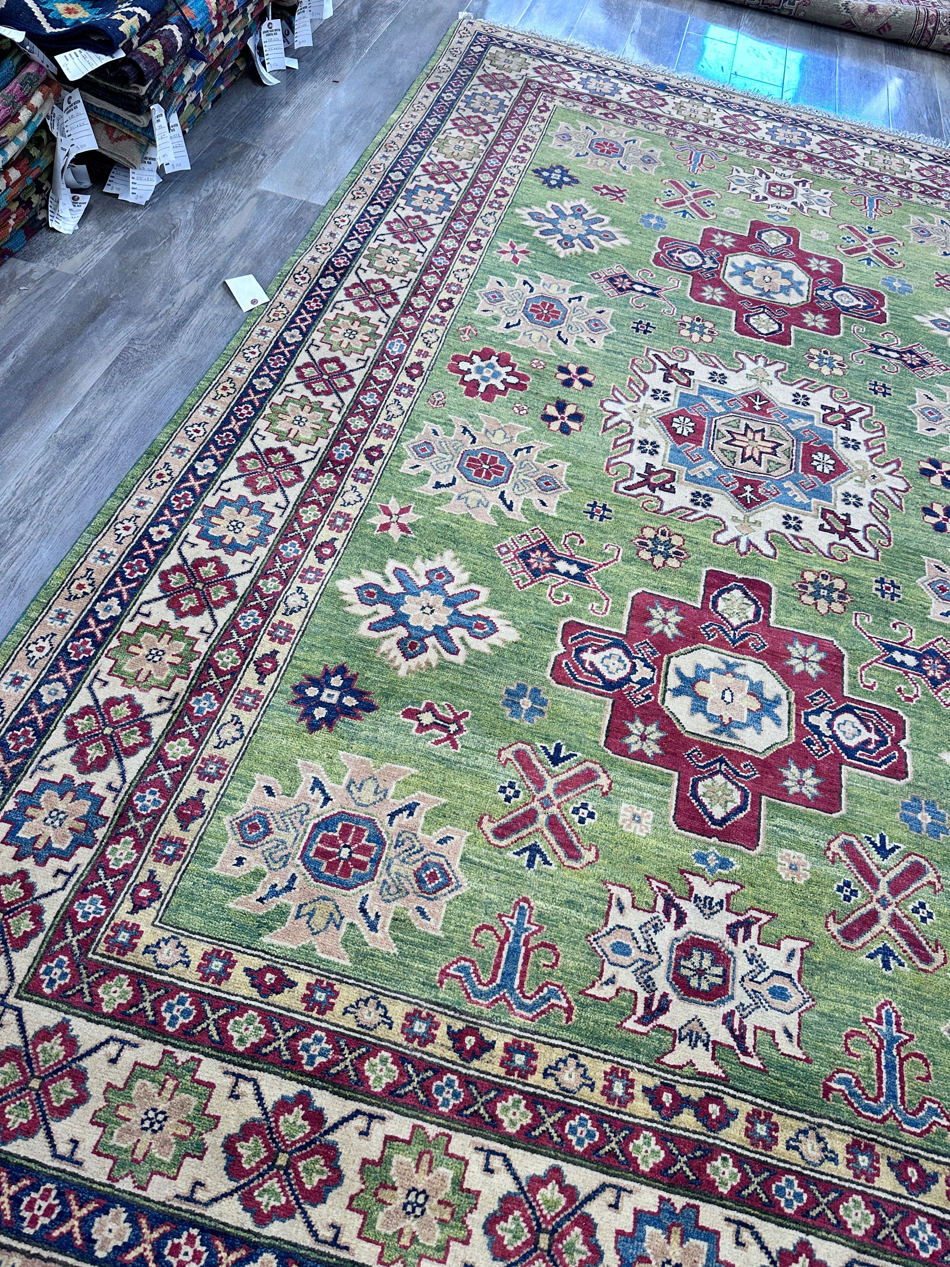 Hand-Knotted Afghani Kazak Wool Rug – 6’7″  x  9’9”