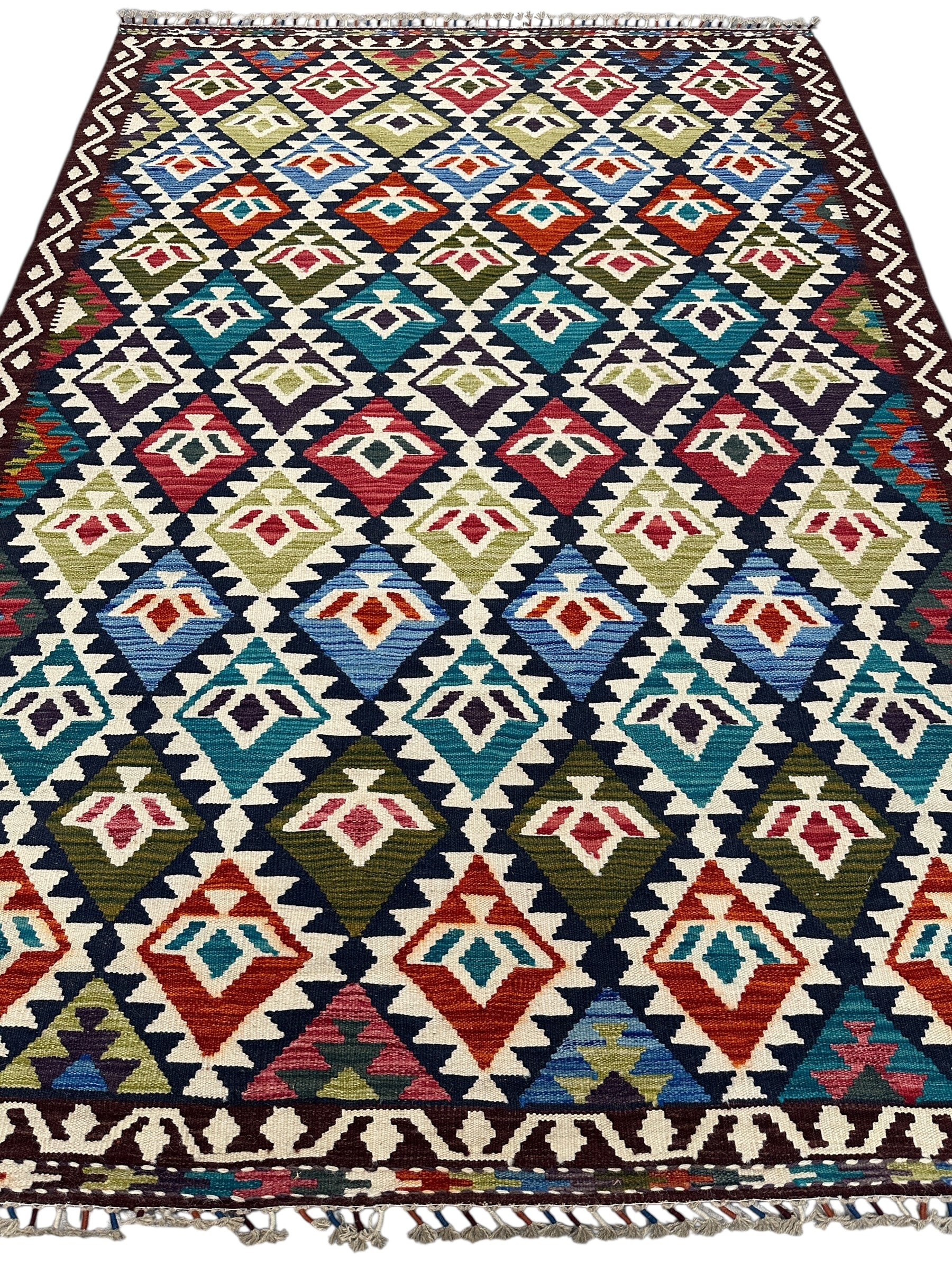 Hand-Woven Afghani Kilim Wool Rug 5'9" x 8'4"