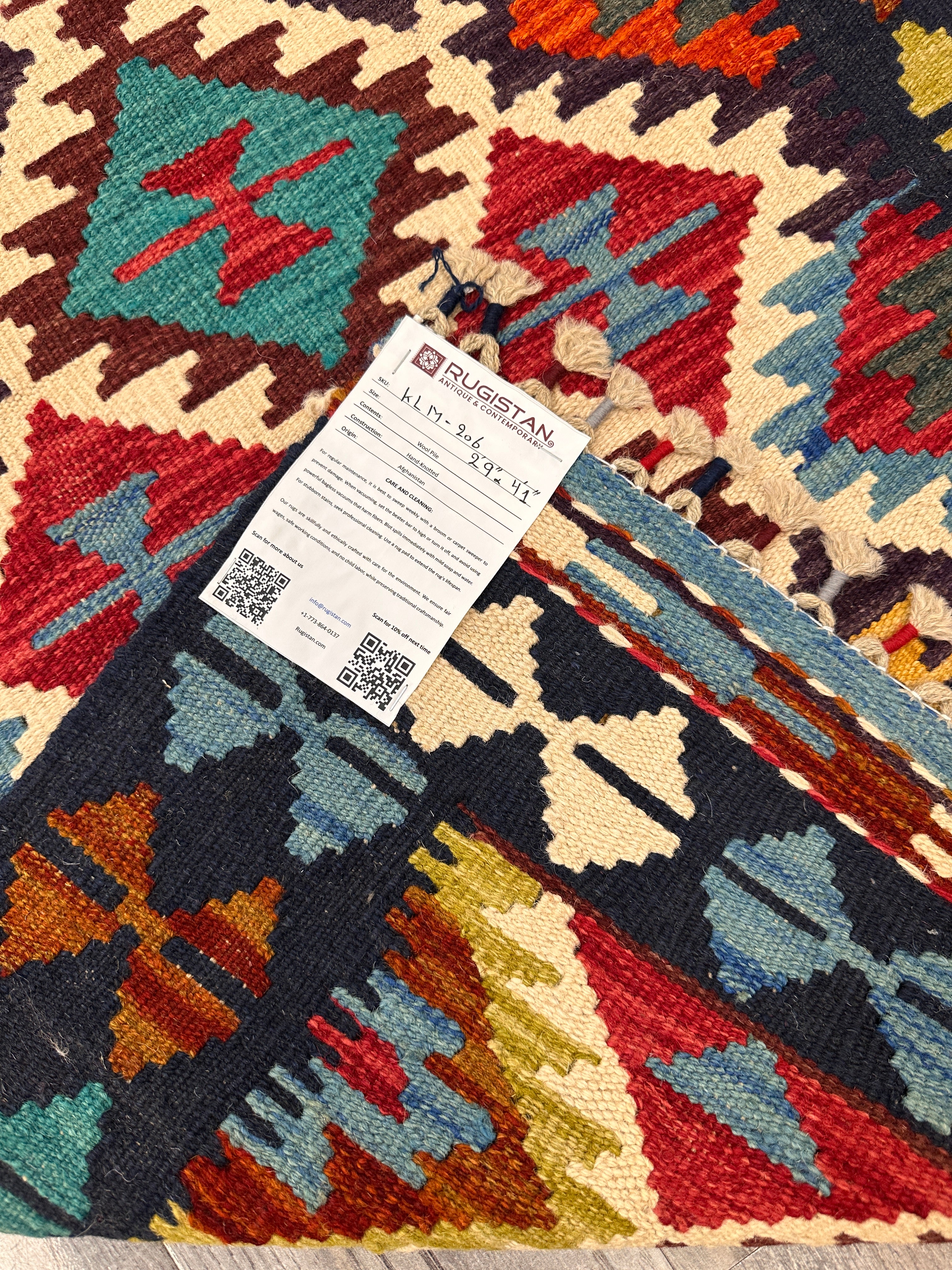 Hand-Woven Afghani Kilim Wool Rug 2'9” x 4'1"