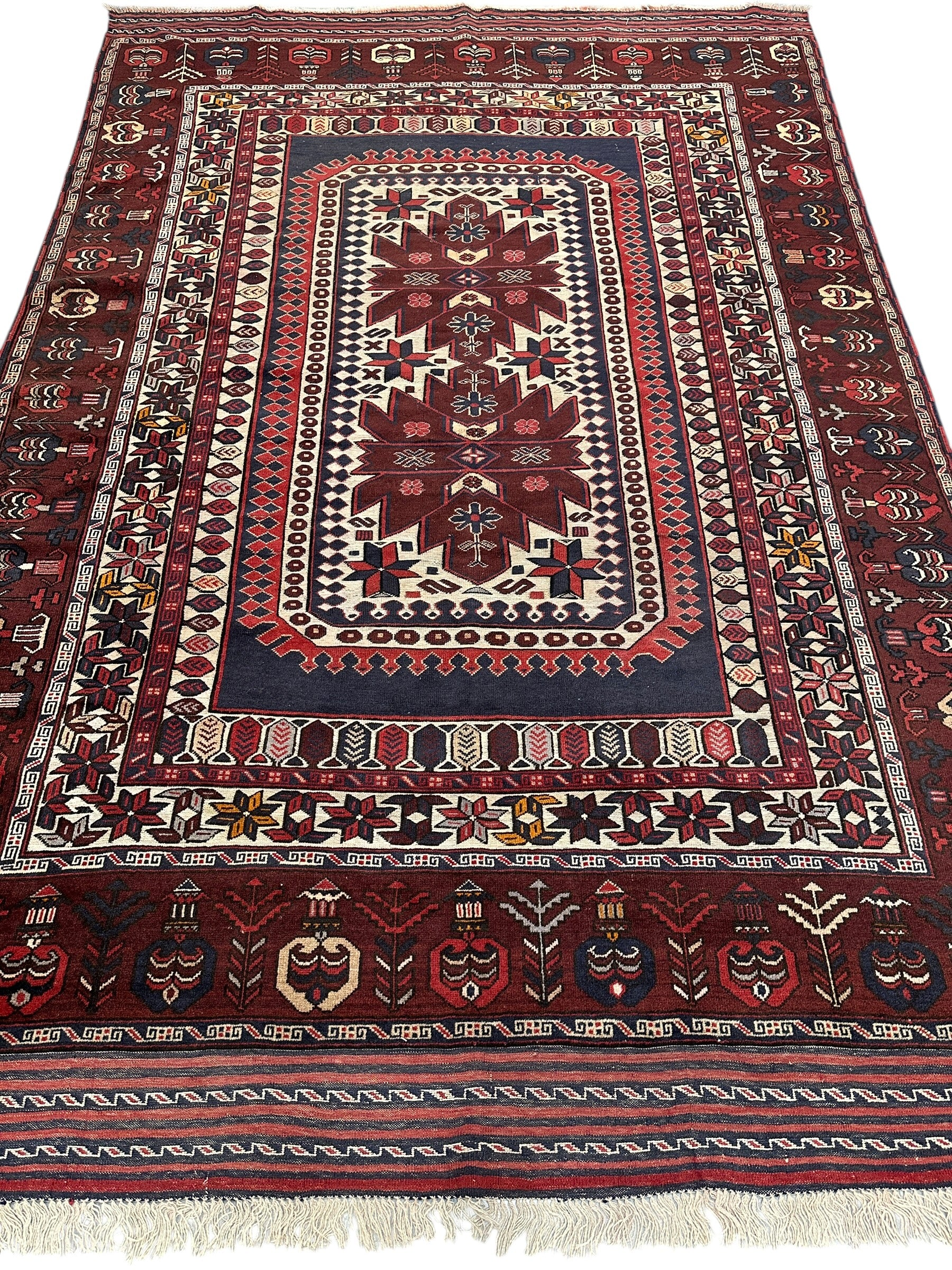 Hand-Knotted Vintage Afghani Baluch Wool Rug - 6'4" x 9'4"