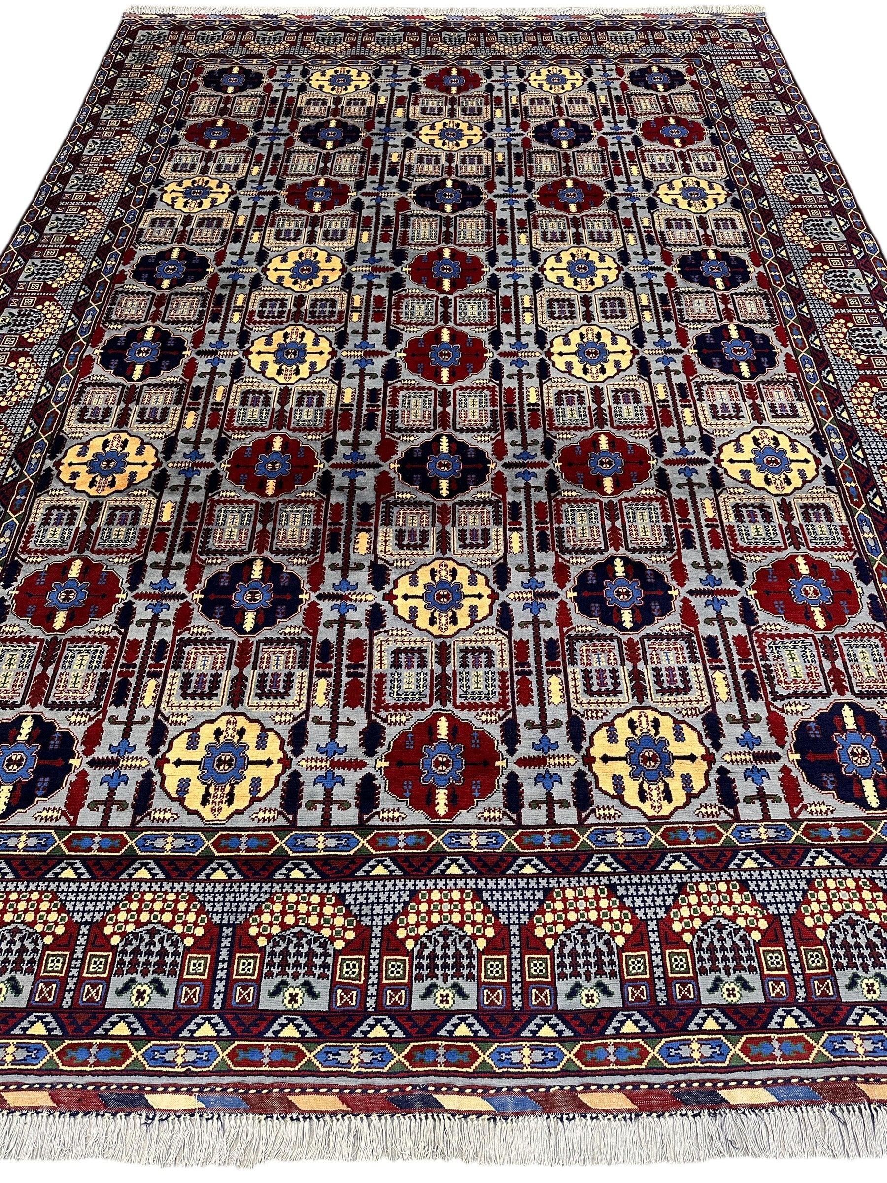 Hand-Knotted Afghani Parak Wool Rug | Dome Design | 8′ x 12′
