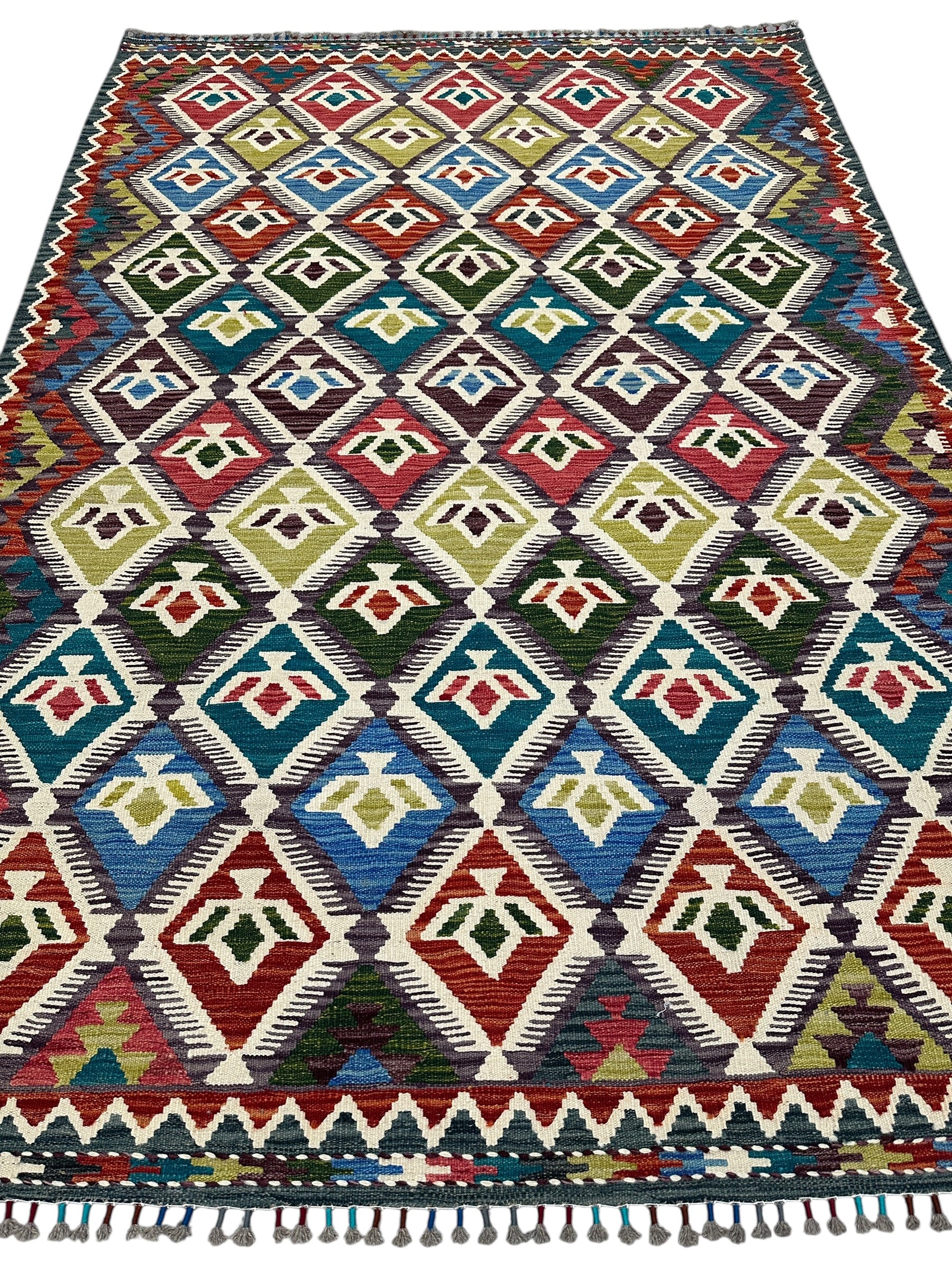Hand-Woven Afghani Kilim Wool Rug 5'9" x 8'4"