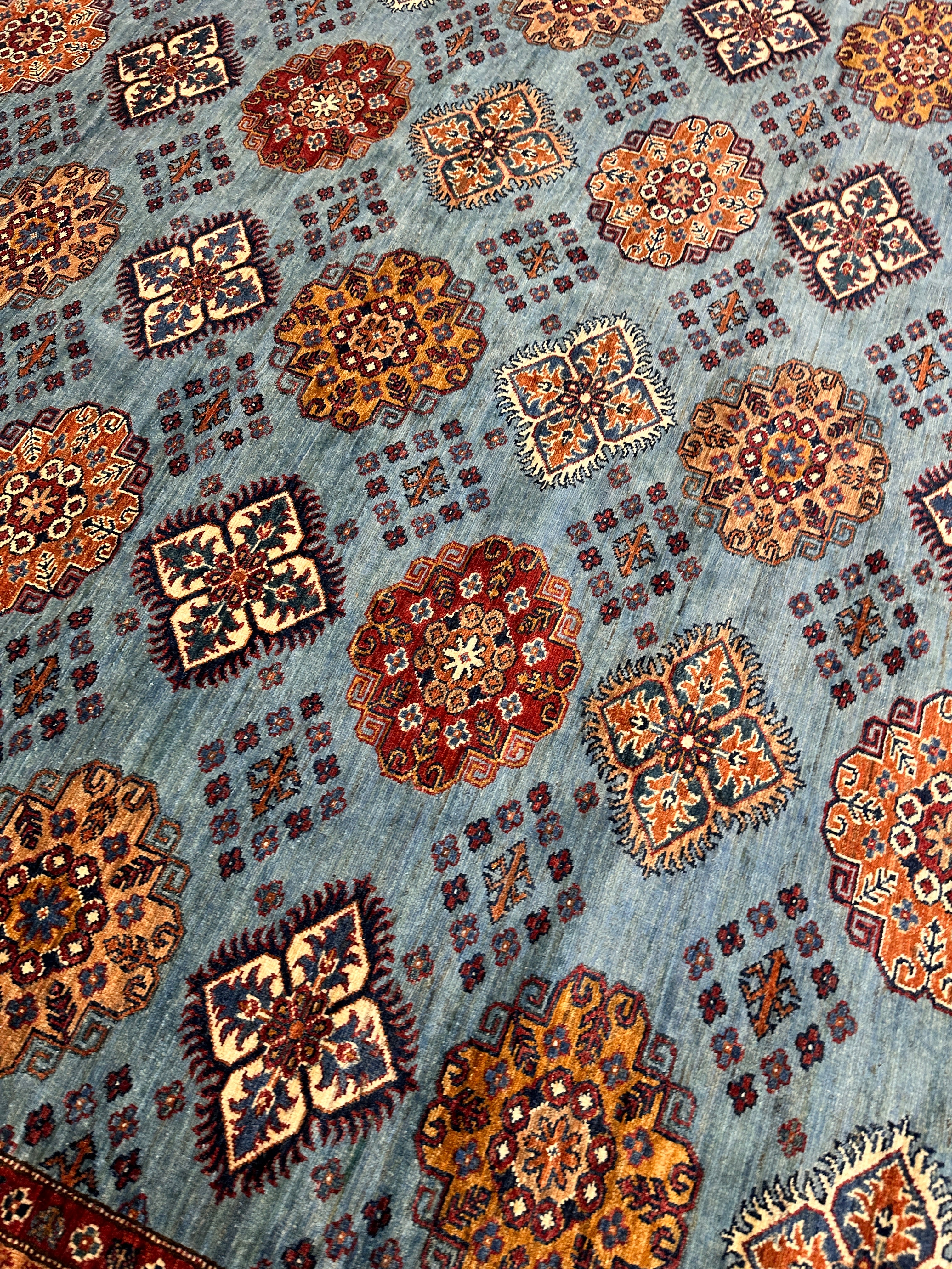 Hand-Knotted Afghani Super Kazak Wool Rug | Geometric Design | 10′ x 10′ Square