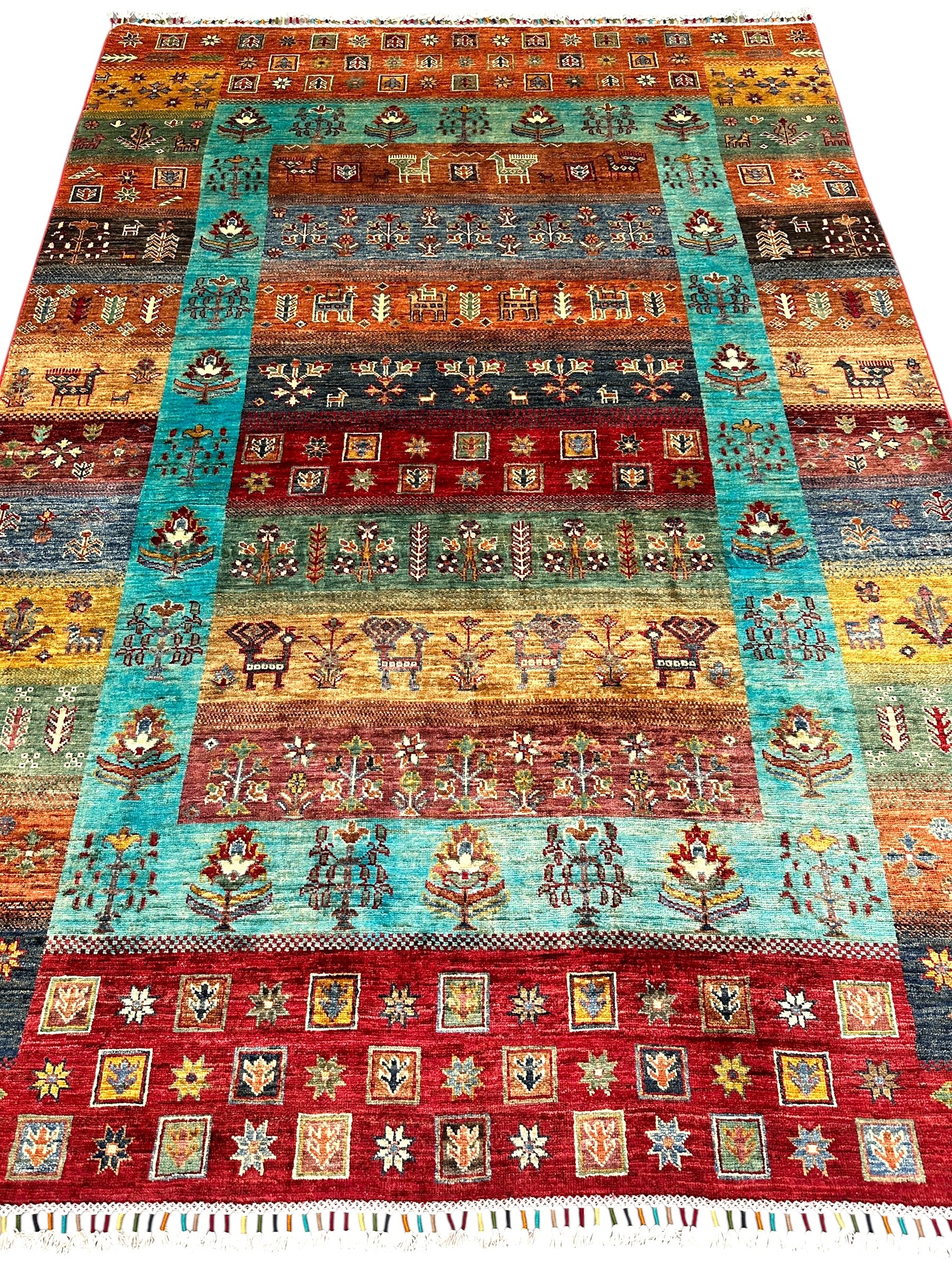 Hand-Knotted Afghani Chobi Ghazni Wool Rug | Gabbeh Design | 6′ x 8′