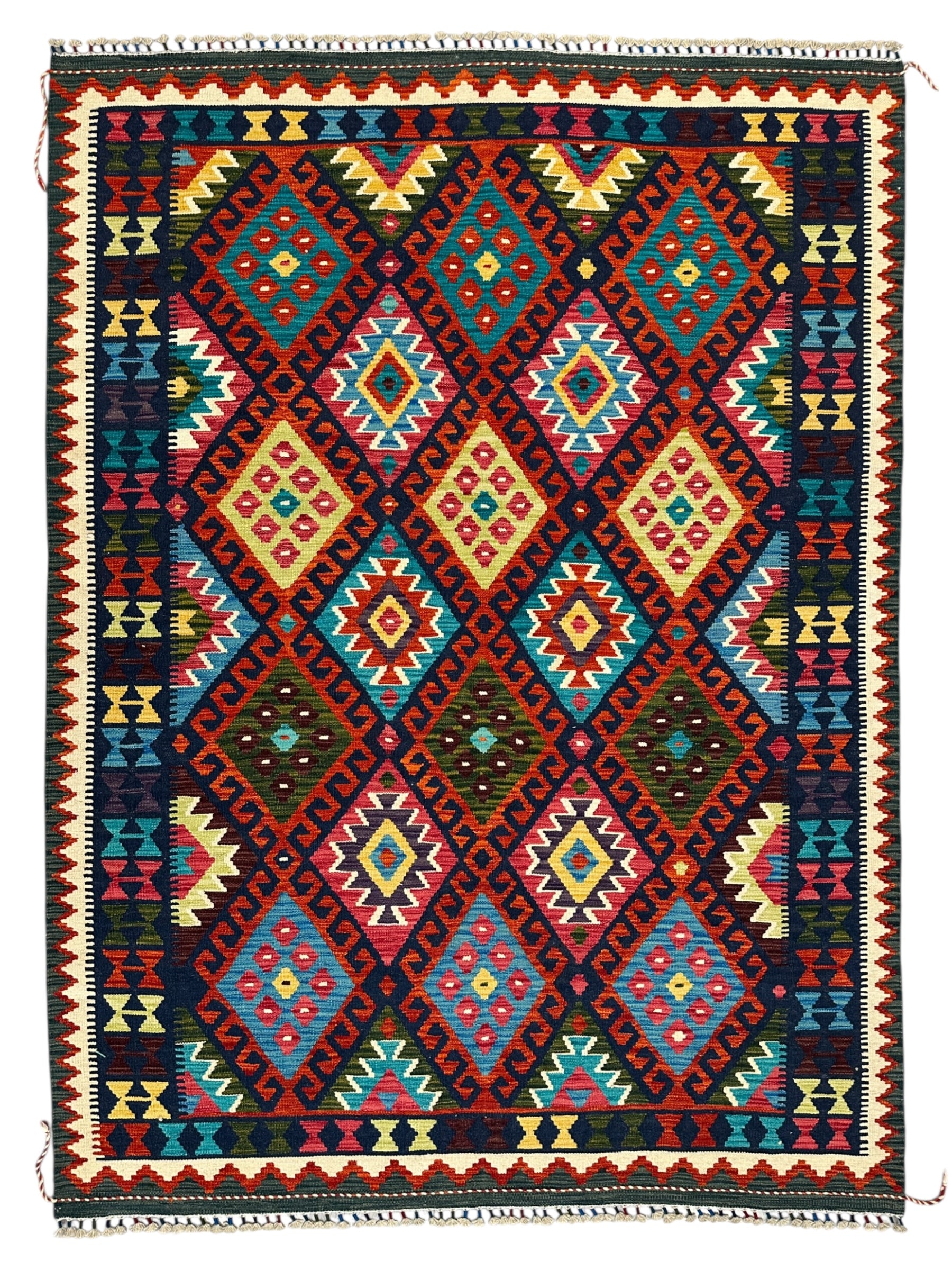Hand-Woven Afghani Kilim Wool Rug 6' x 8'